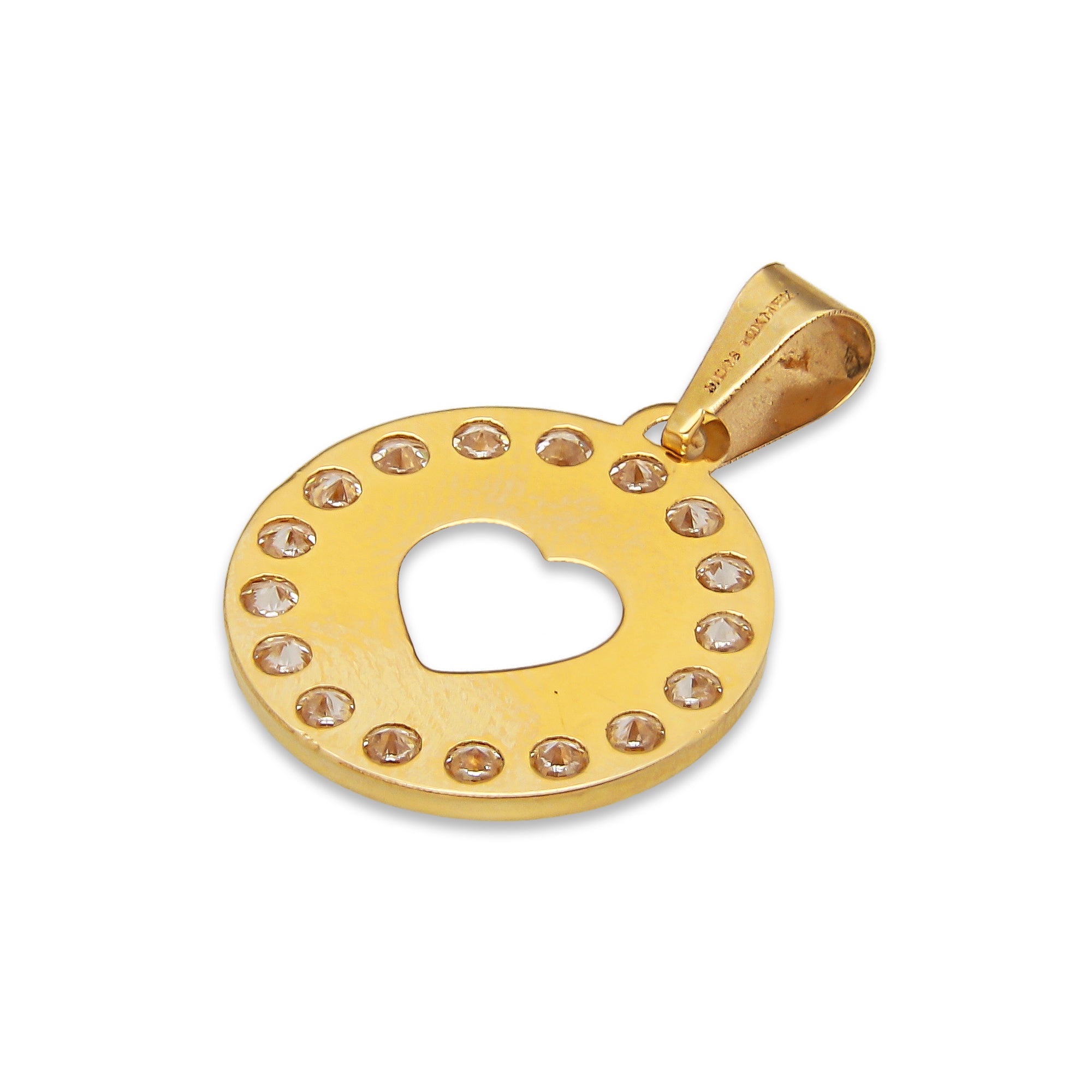 LPDJAU012 Dije Medalla Oro Sólido 10K Corazón Calado Liso con Zirconias 1.6 cm x 2.4 cm 5277311960