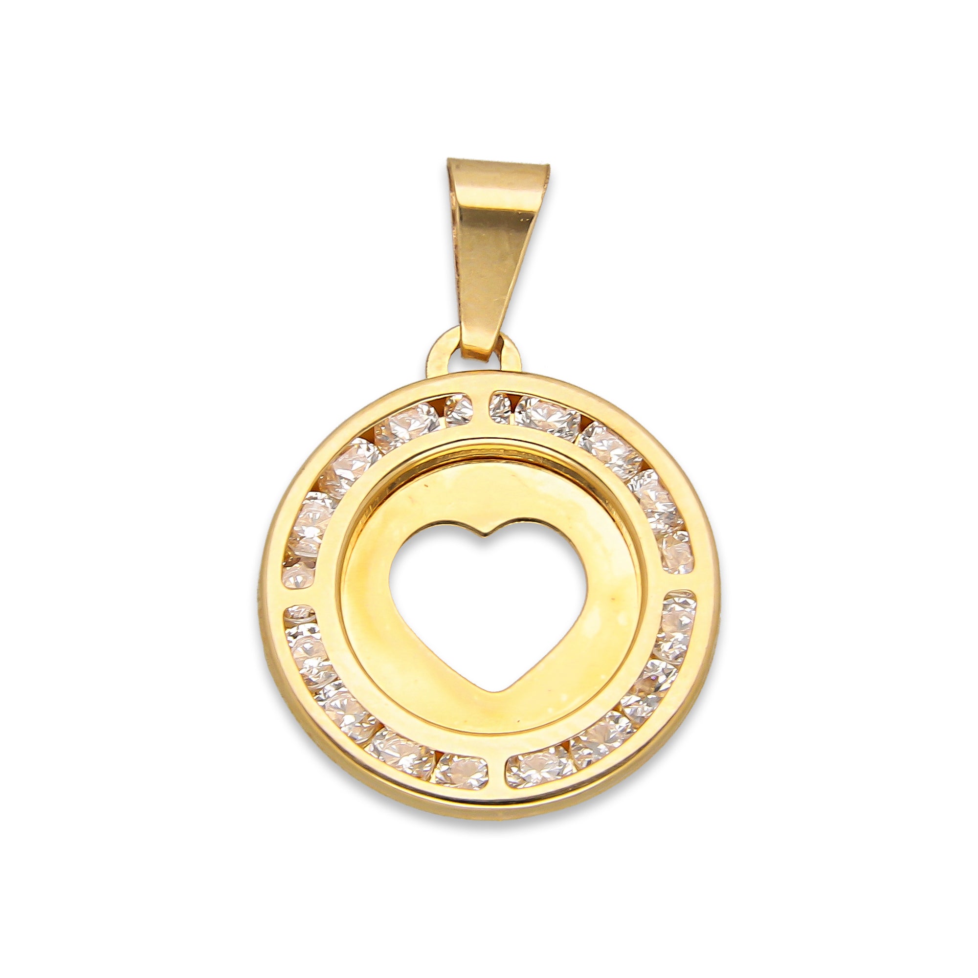 LPDJAU012 Dije Medalla Oro Sólido 10K Corazón Calado Liso con Zirconias 1.6 cm x 2.4 cm 5277311960
