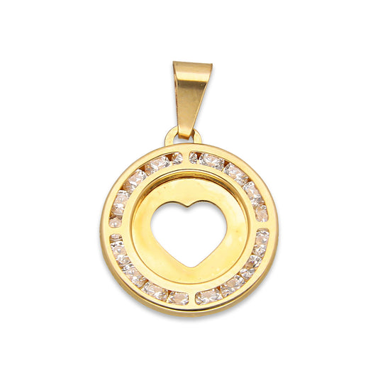 LPDJAU012 Dije Medalla Oro Sólido 10K Corazón Calado Liso con Zirconias 1.6 cm x 2.4 cm 5277311960