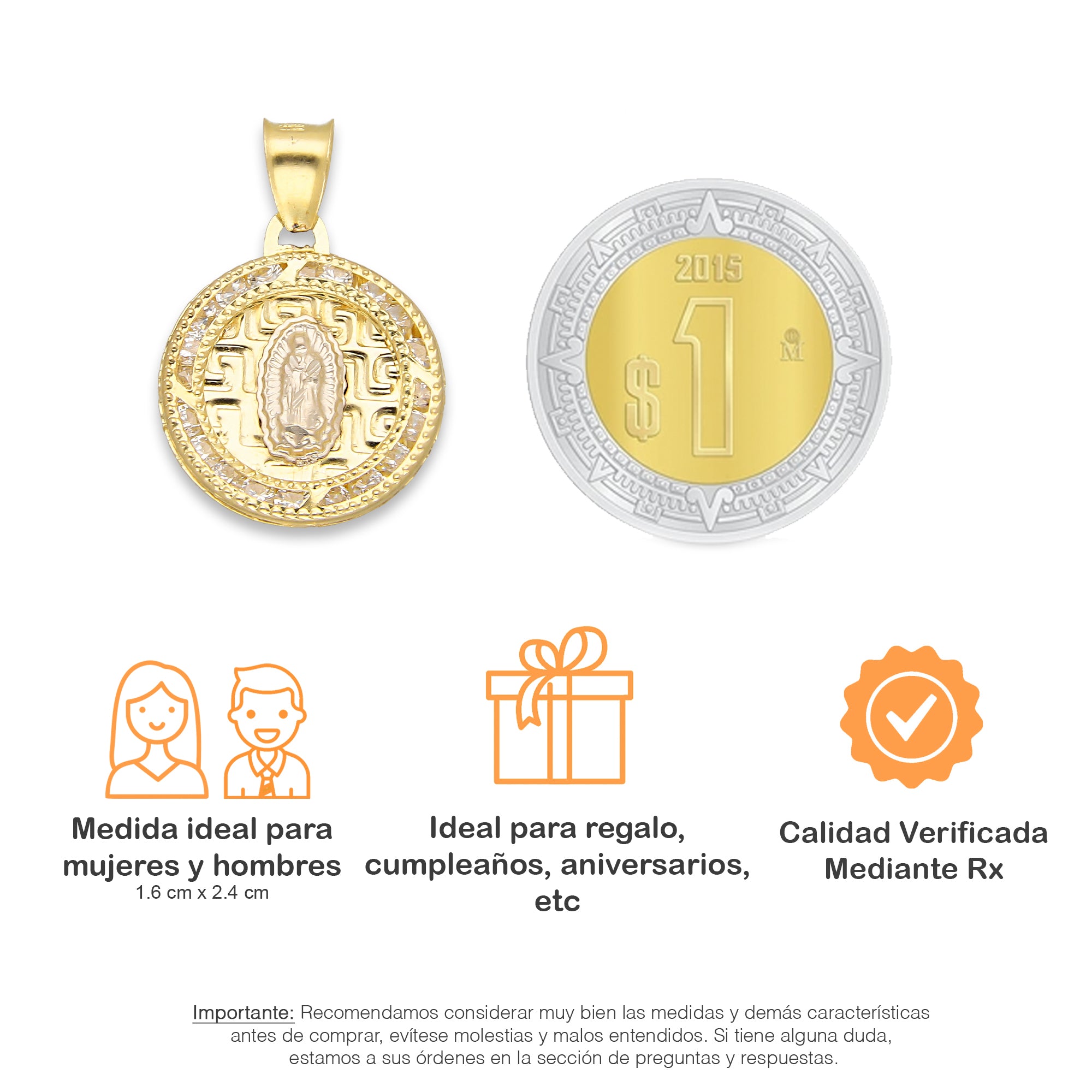LPDJAU015 Dije Medalla Oro Sólido 10K Virgen Grecas con Zirconias 1.6 cm x 2.4 cm 5277311954