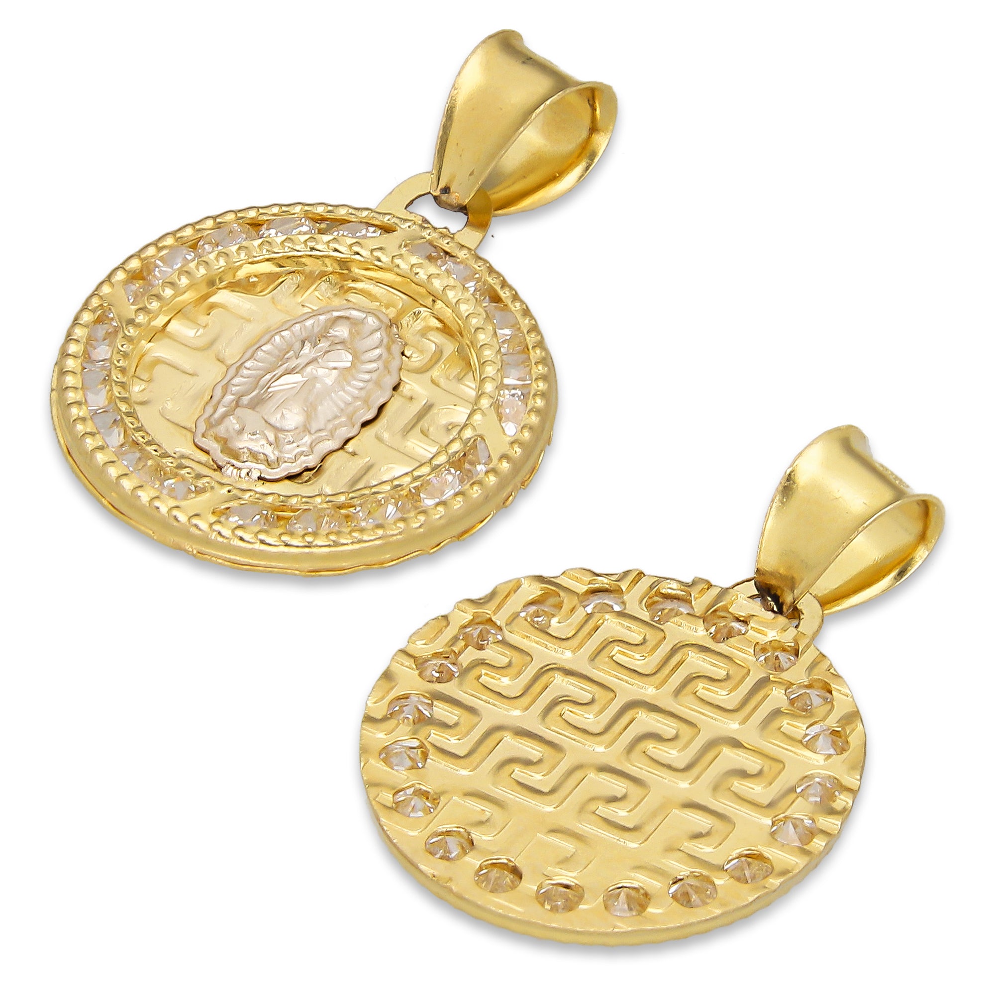 LPDJAU015 Dije Medalla Oro Sólido 10K Virgen Grecas con Zirconias 1.6 cm x 2.4 cm 5277311954