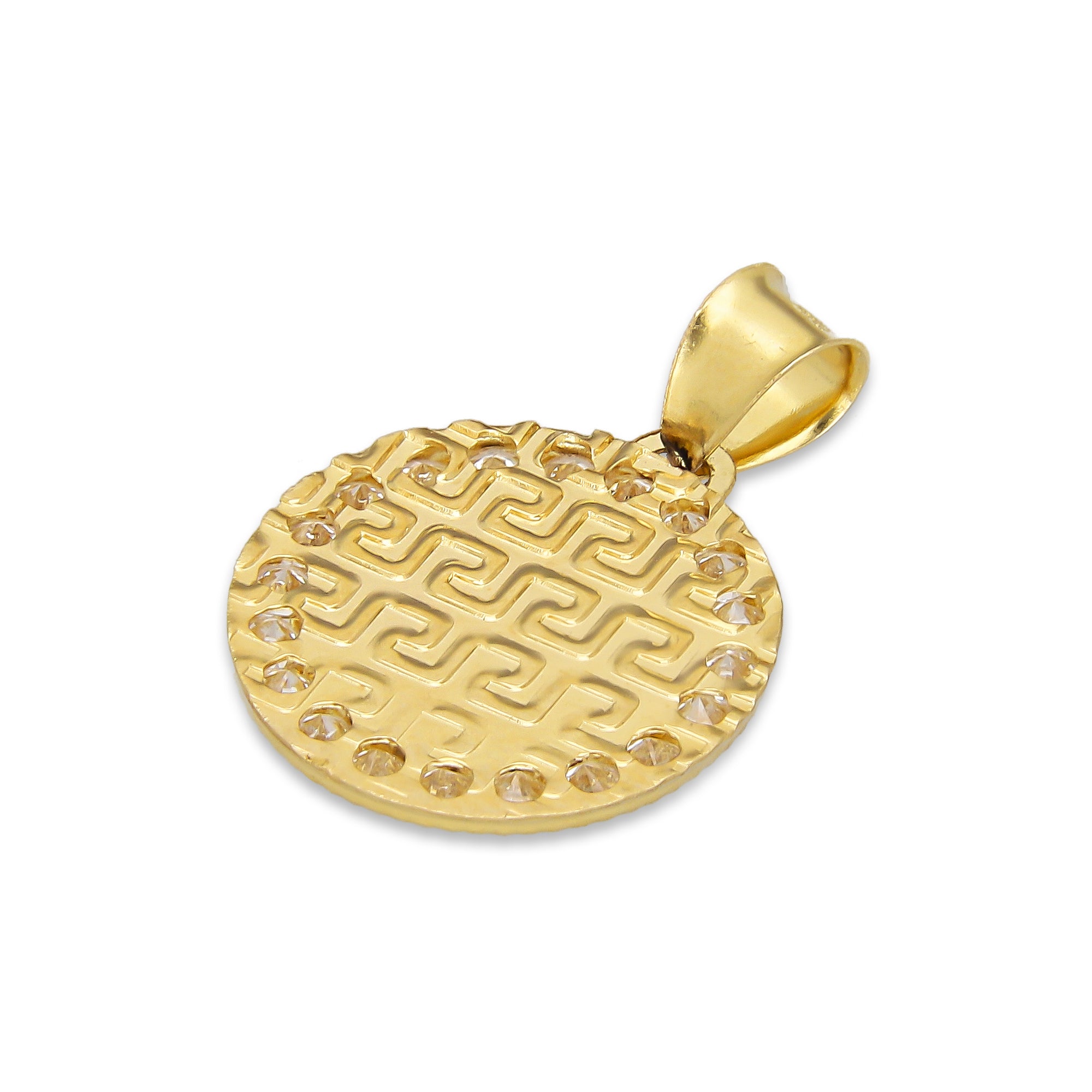 LPDJAU015 Dije Medalla Oro Sólido 10K Virgen Grecas con Zirconias 1.6 cm x 2.4 cm 5277311954