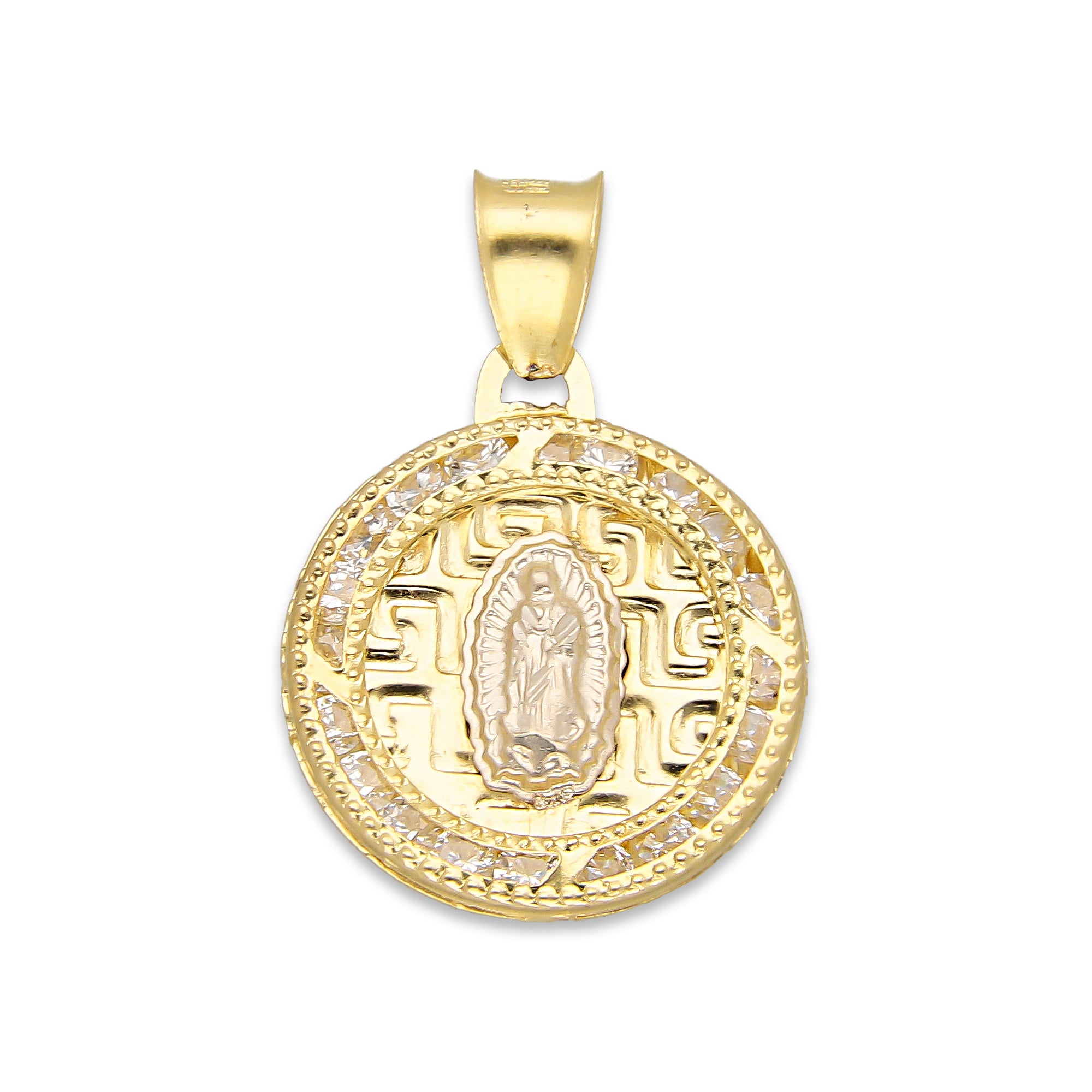 LPDJAU015 Dije Medalla Oro Sólido 10K Virgen Grecas con Zirconias 1.6 cm x 2.4 cm 5277311954