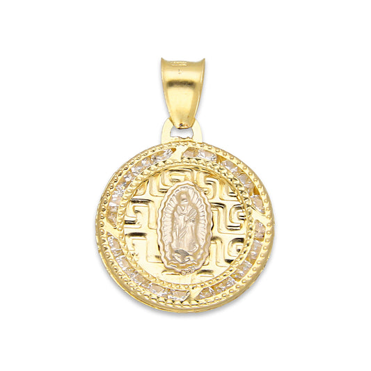 LPDJAU015 Dije Medalla Oro Sólido 10K Virgen Grecas con Zirconias 1.6 cm x 2.4 cm 5277311954