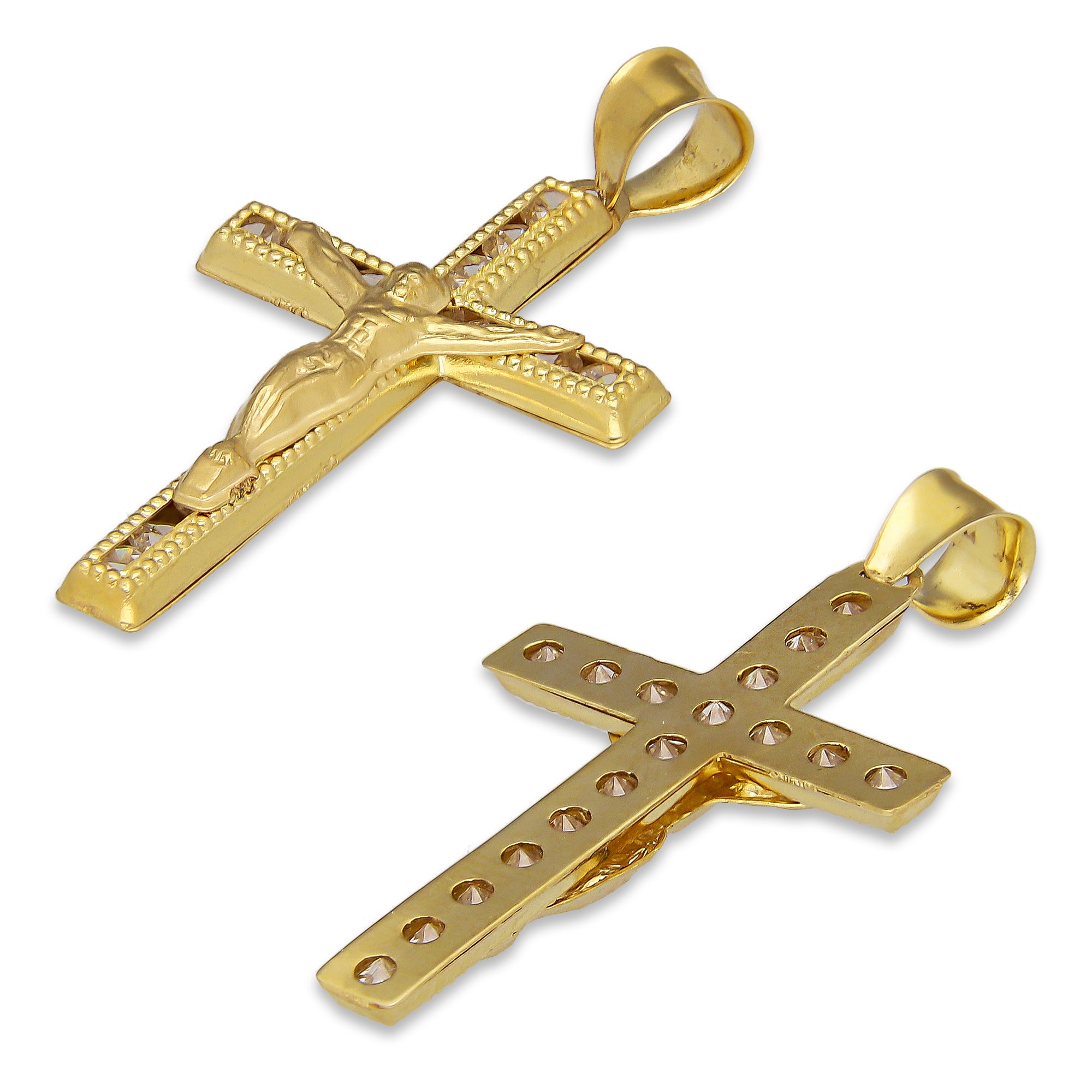 LPDJAU017 Dije Crucifijo Oro Sólido 10K Cruz Recta con Cristo con Zirconias 1.9 cm x 3.6 cm 5277235452