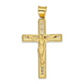 LPDJAU017 Dije Crucifijo Oro Sólido 10K Cruz Recta con Cristo con Zirconias 1.9 cm x 3.6 cm 5277235452