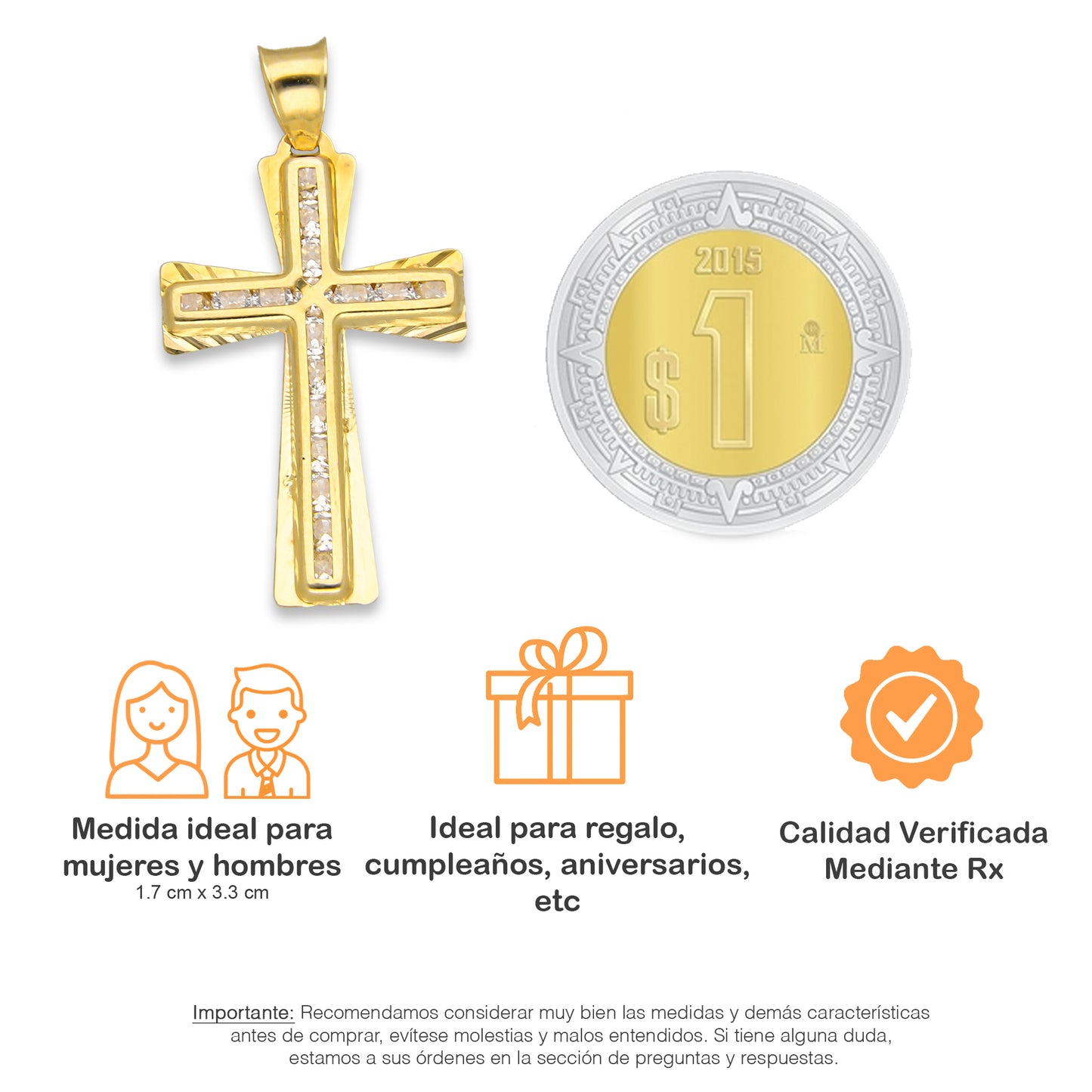 LPDJAU018 Dije Crucifijo Oro Sólido 10K Cruz Excéntrica Diamantada con Zirconias 1.7 cm x 3.3 cm 5277311952