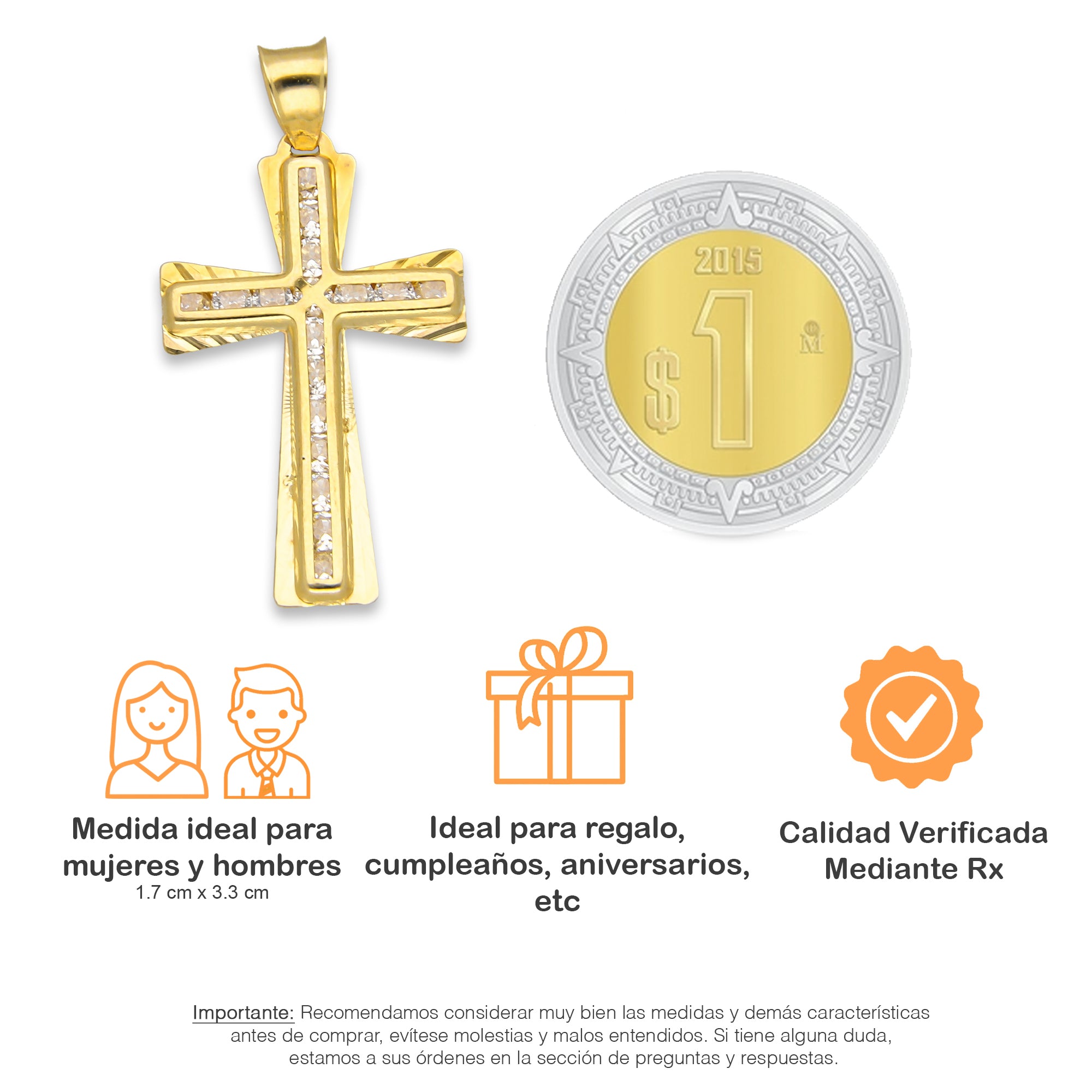 LPDJAU018 Dije Crucifijo Oro Sólido 10K Cruz Excéntrica Diamantada con Zirconias 1.7 cm x 3.3 cm 5277311952