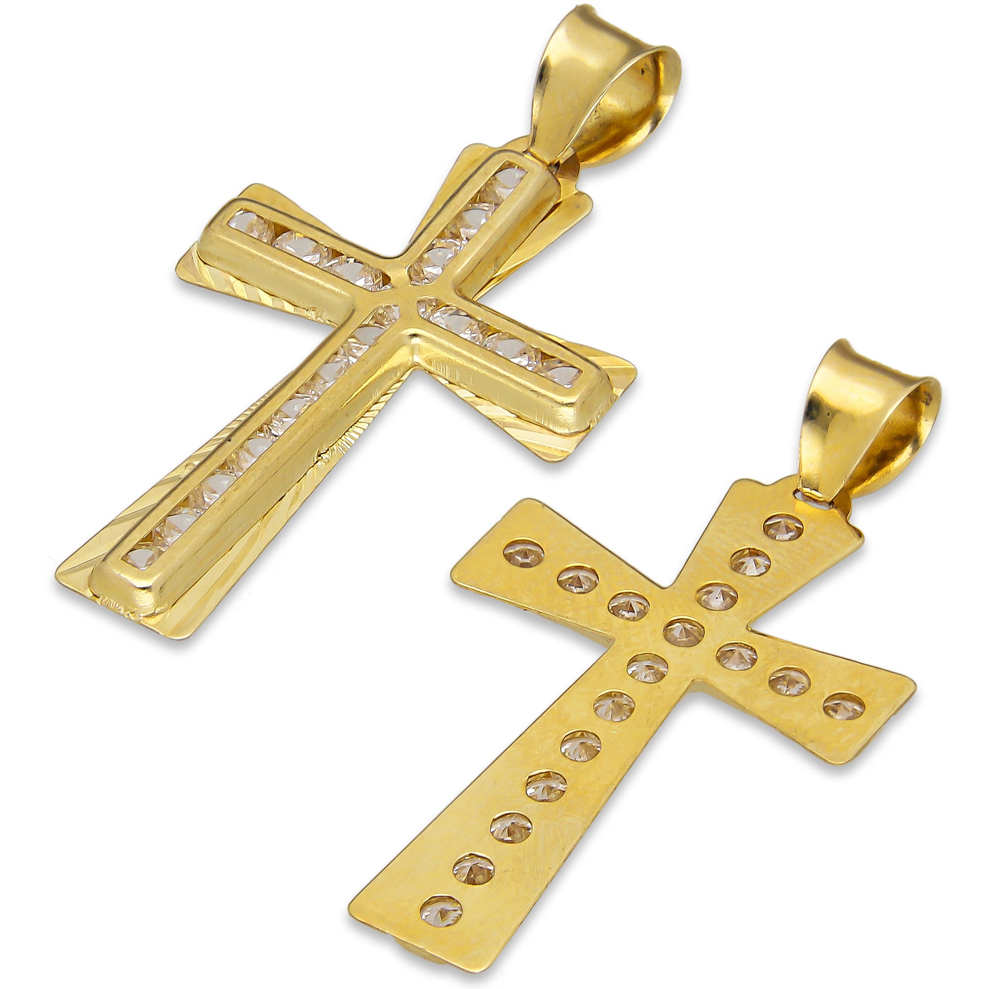 LPDJAU018 Dije Crucifijo Oro Sólido 10K Cruz Excéntrica Diamantada con Zirconias 1.7 cm x 3.3 cm 5277311952