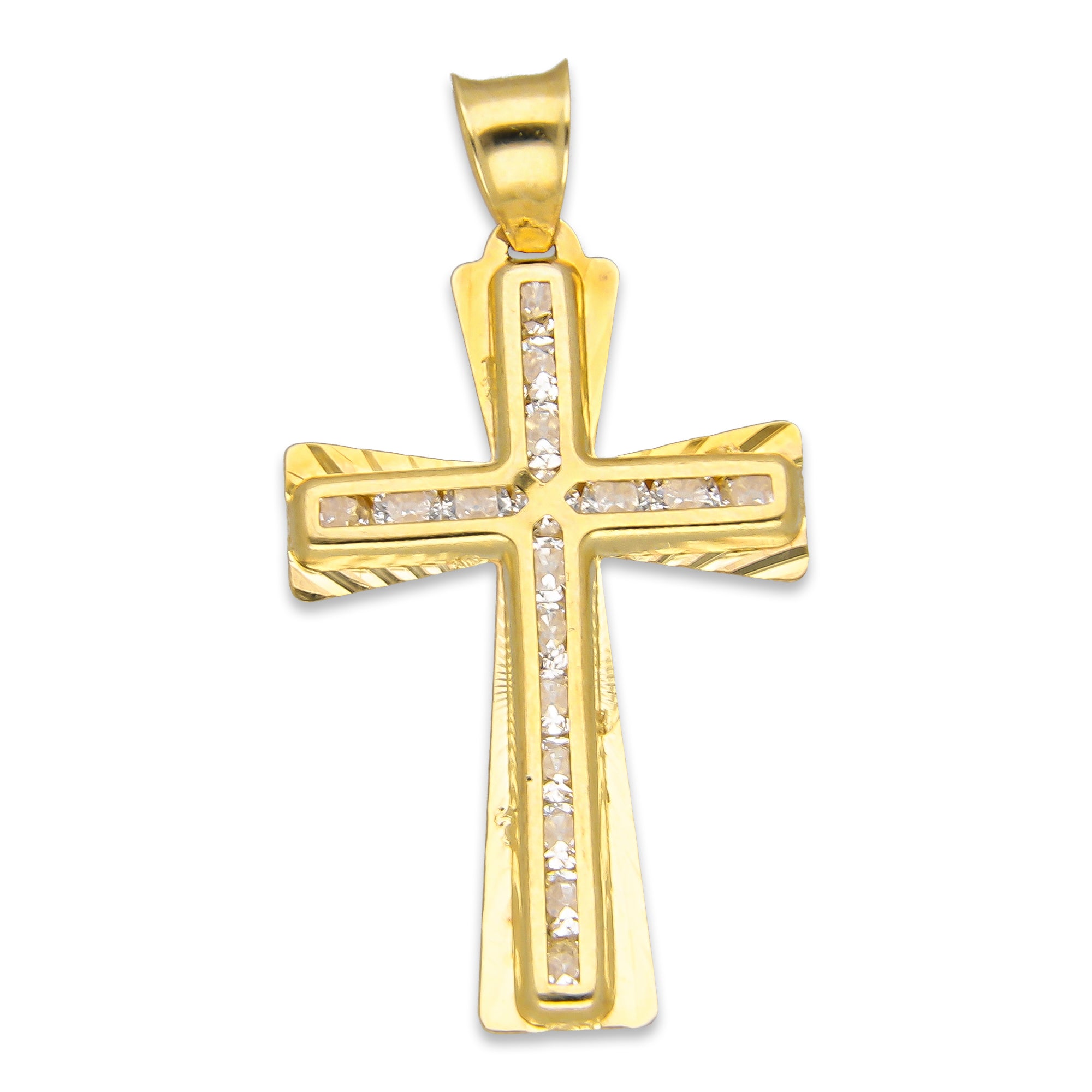 LPDJAU018 Dije Crucifijo Oro Sólido 10K Cruz Excéntrica Diamantada con Zirconias 1.7 cm x 3.3 cm 5277311952