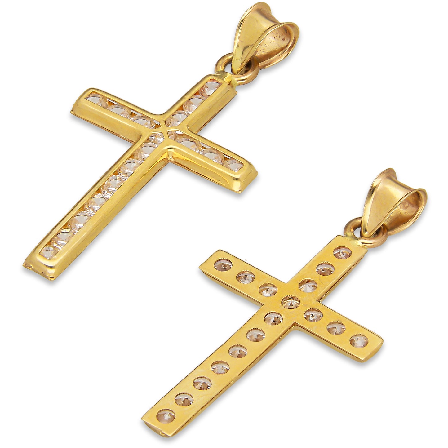 LPDJAU019 Dije Crucifijo Oro Sólido 10K Cruz Recta sin Cristo con Zirconia 1.7 cm x 3.4 cm 5277311966
