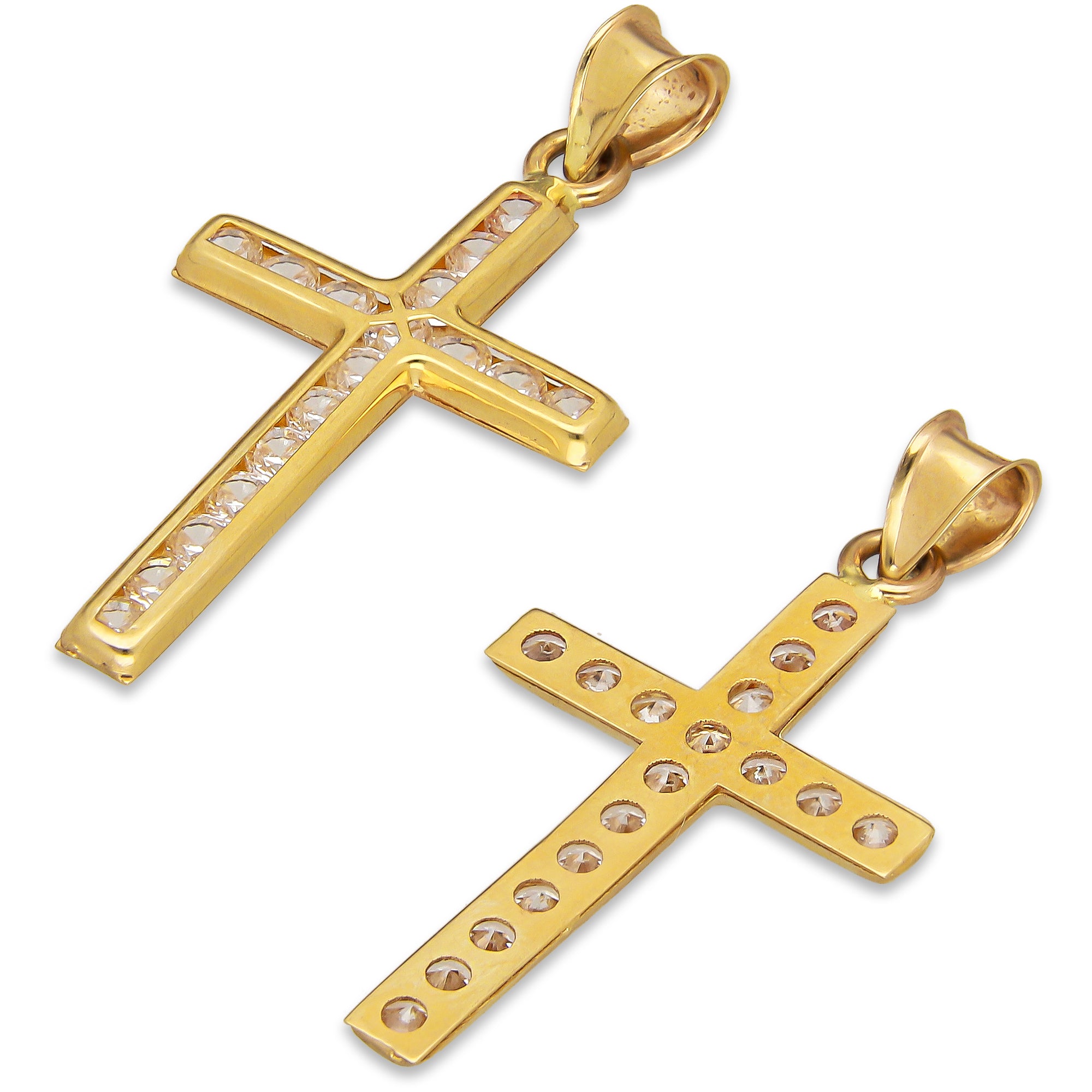 LPDJAU019 Dije Crucifijo Oro Sólido 10K Cruz Recta sin Cristo con Zirconia 1.7 cm x 3.4 cm 5277311966
