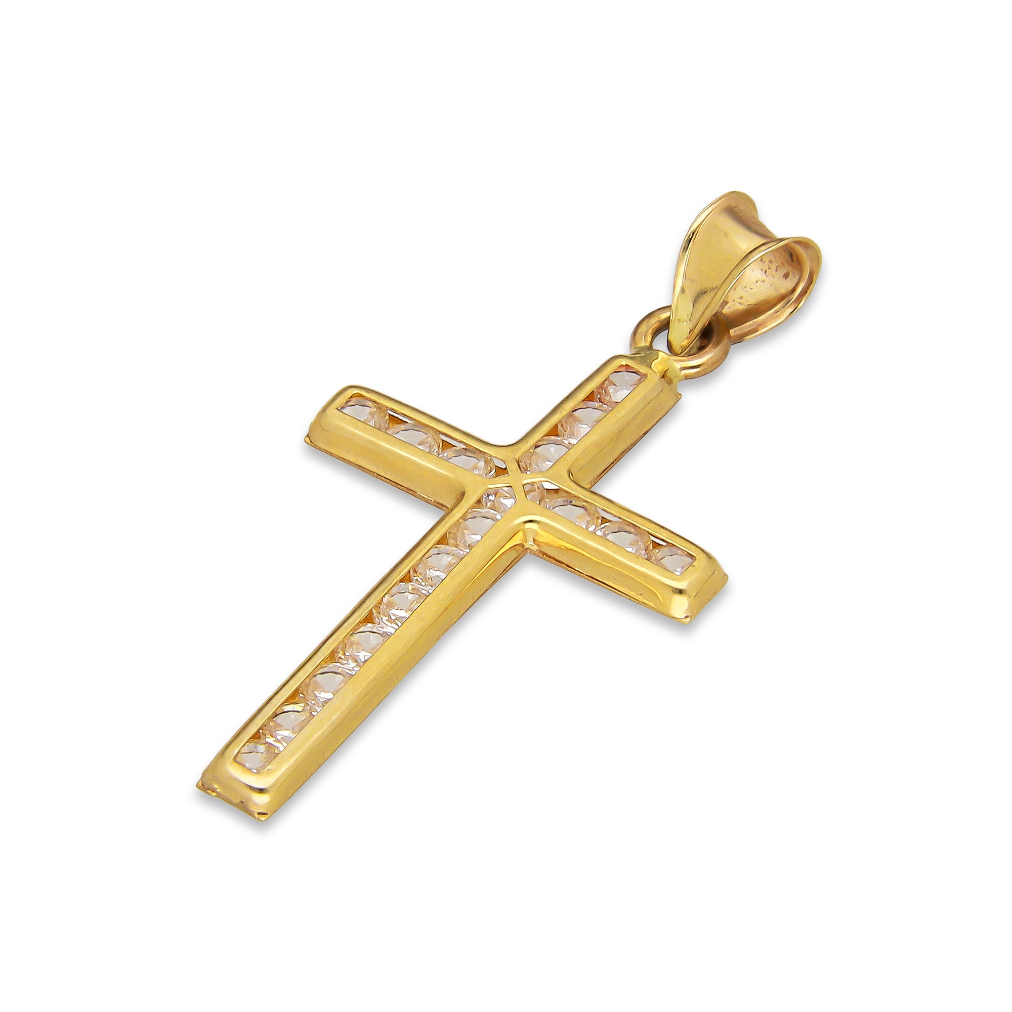 LPDJAU019 Dije Crucifijo Oro Sólido 10K Cruz Recta sin Cristo con Zirconia 1.7 cm x 3.4 cm 5277311966