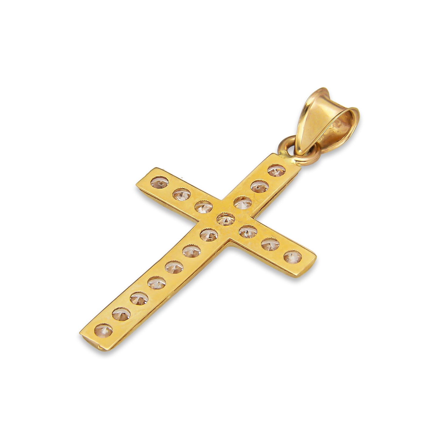 LPDJAU019 Dije Crucifijo Oro Sólido 10K Cruz Recta sin Cristo con Zirconia 1.7 cm x 3.4 cm 5277311966