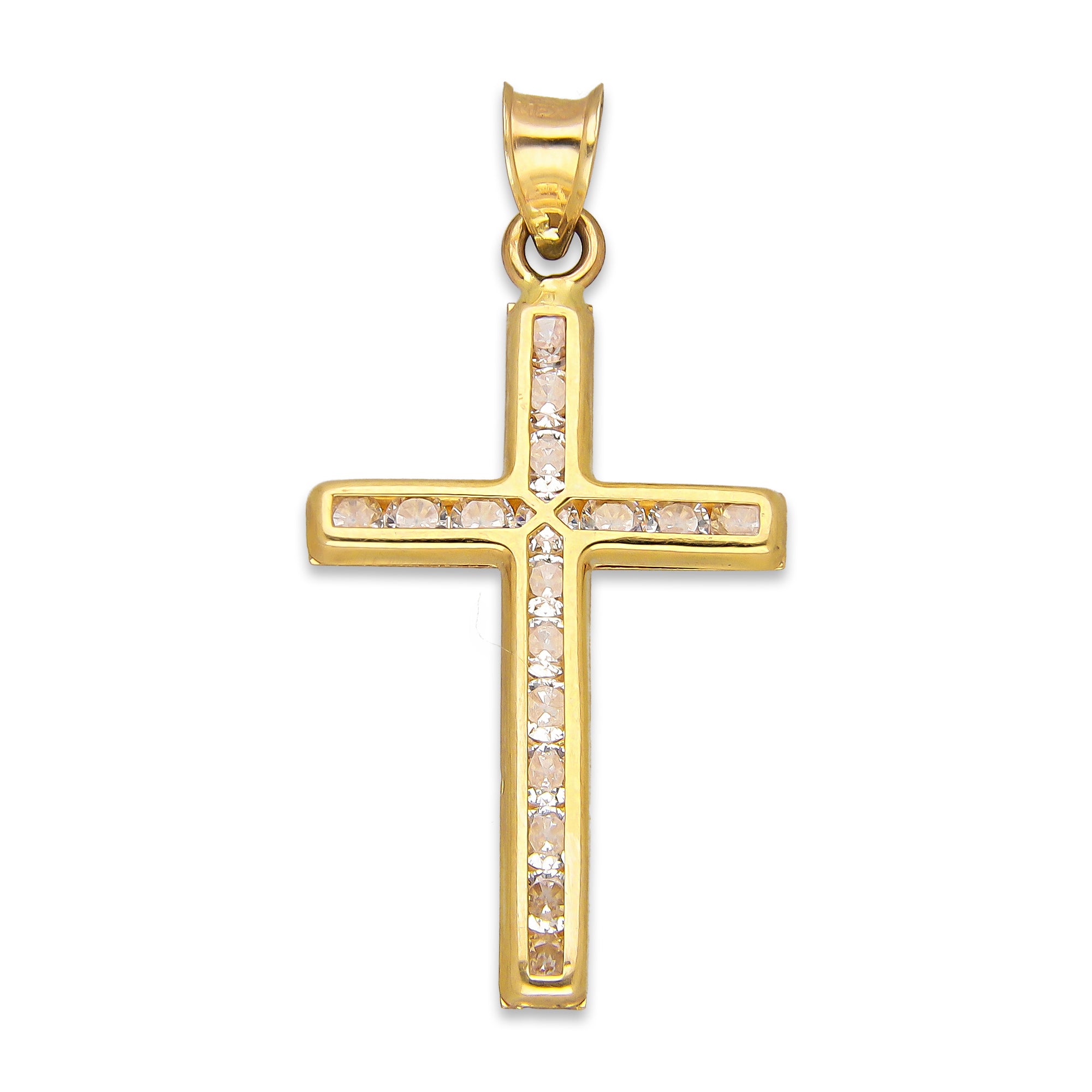 LPDJAU019 Dije Crucifijo Oro Sólido 10K Cruz Recta sin Cristo con Zirconia 1.7 cm x 3.4 cm 5277311966