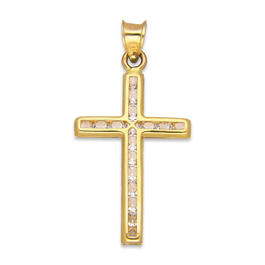 LPDJAU019 Dije Crucifijo Oro Sólido 10K Cruz Recta sin Cristo con Zirconia 1.7 cm x 3.4 cm 5277311966