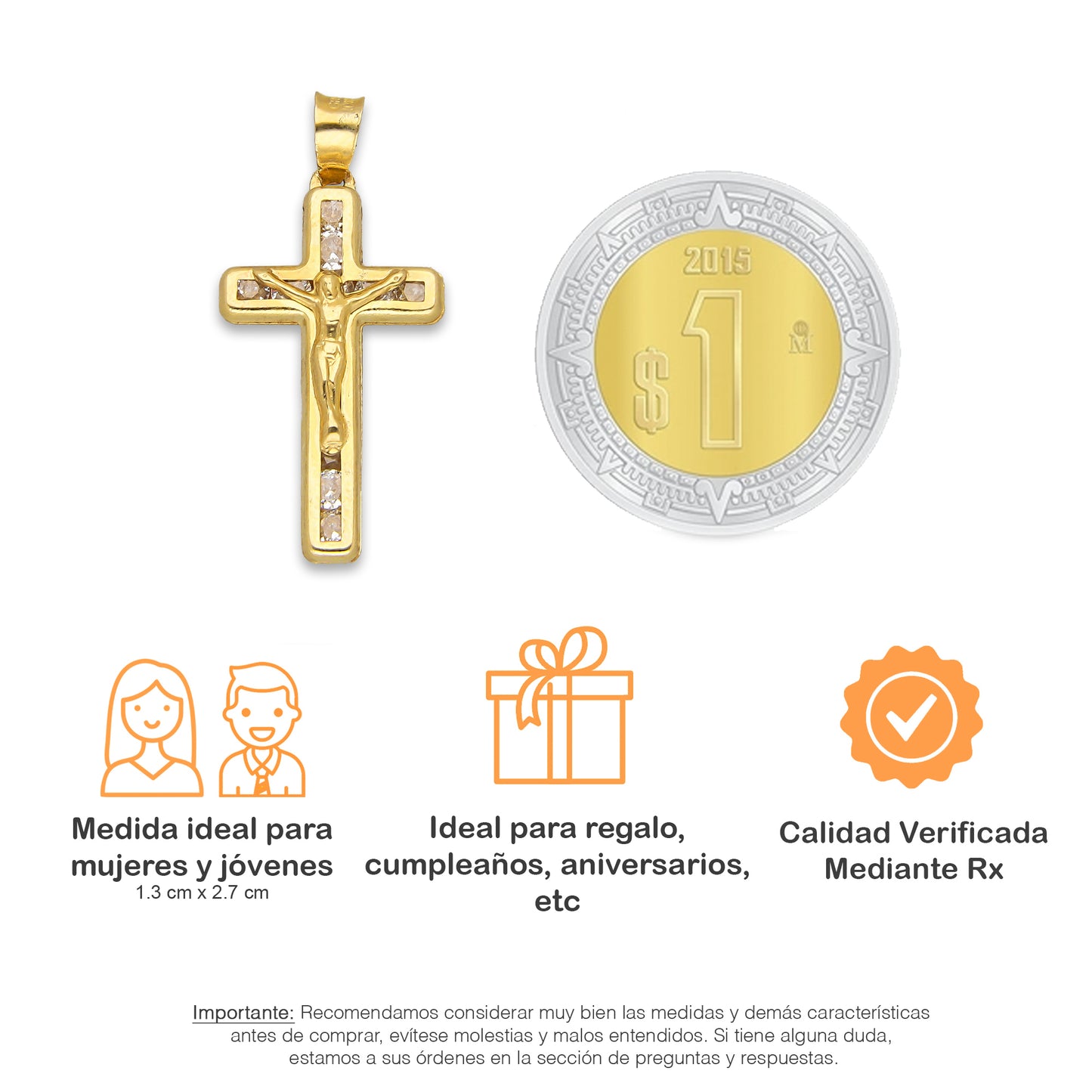 LPDJAU020 Dije Crucifijo Oro Sólido 10K Cruz Recta con Cristo con Zirconias 1.3 cm x 2.7 cm 5277311950