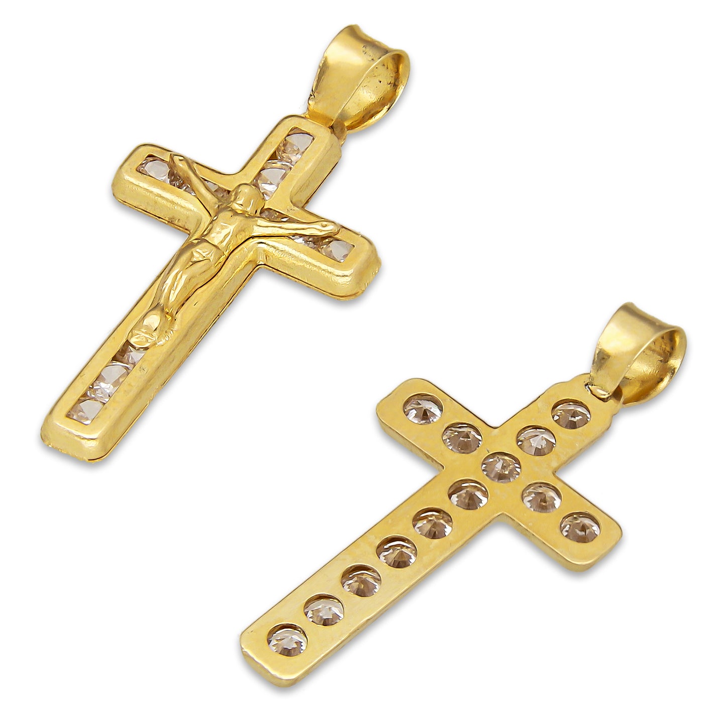 LPDJAU020 Dije Crucifijo Oro Sólido 10K Cruz Recta con Cristo con Zirconias 1.3 cm x 2.7 cm 5277311950