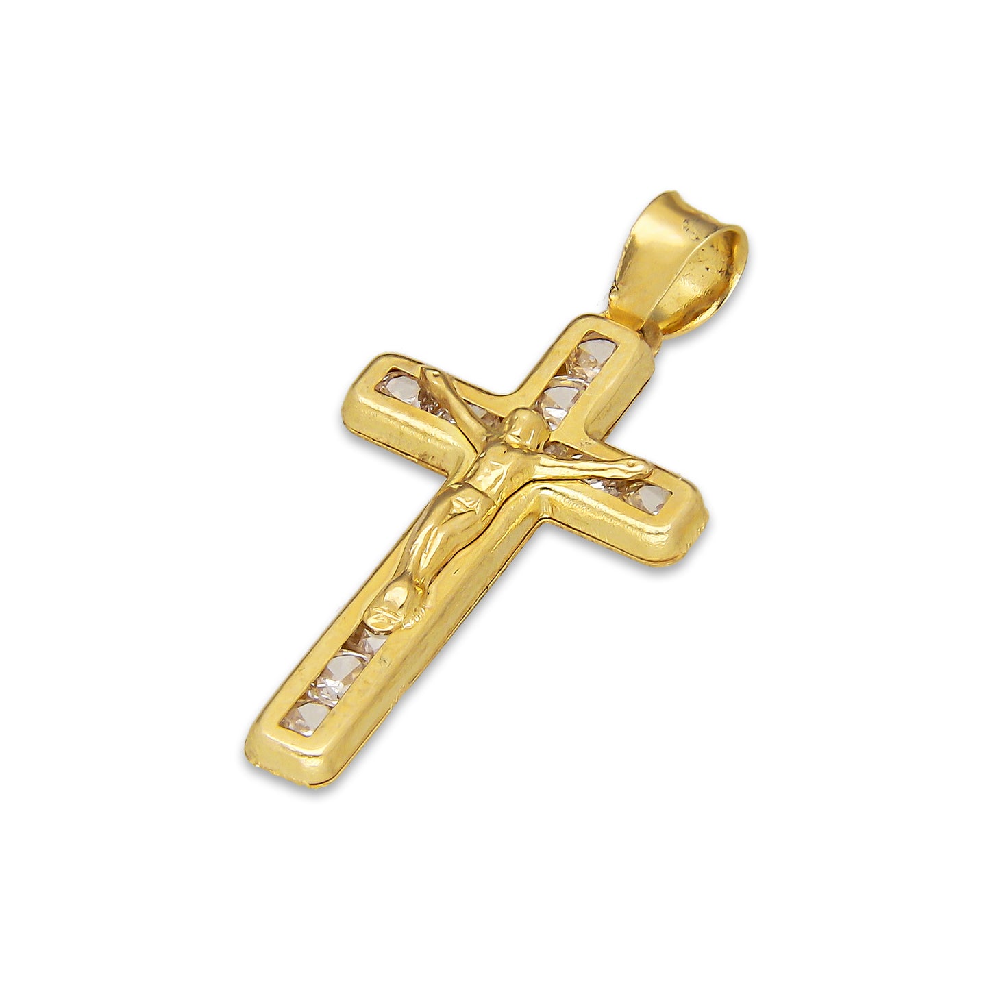 LPDJAU020 Dije Crucifijo Oro Sólido 10K Cruz Recta con Cristo con Zirconias 1.3 cm x 2.7 cm 5277311950