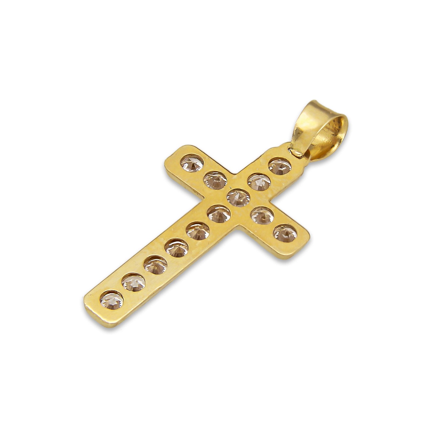 LPDJAU020 Dije Crucifijo Oro Sólido 10K Cruz Recta con Cristo con Zirconias 1.3 cm x 2.7 cm 5277311950