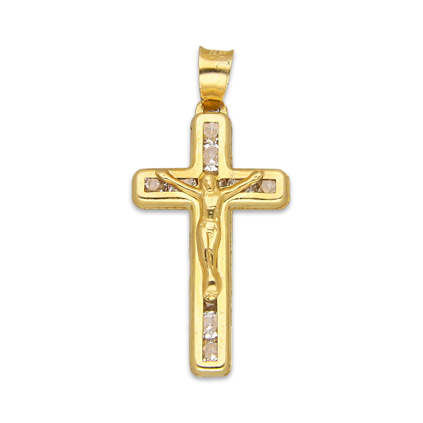 LPDJAU020 Dije Crucifijo Oro Sólido 10K Cruz Recta con Cristo con Zirconias 1.3 cm x 2.7 cm 5277311950