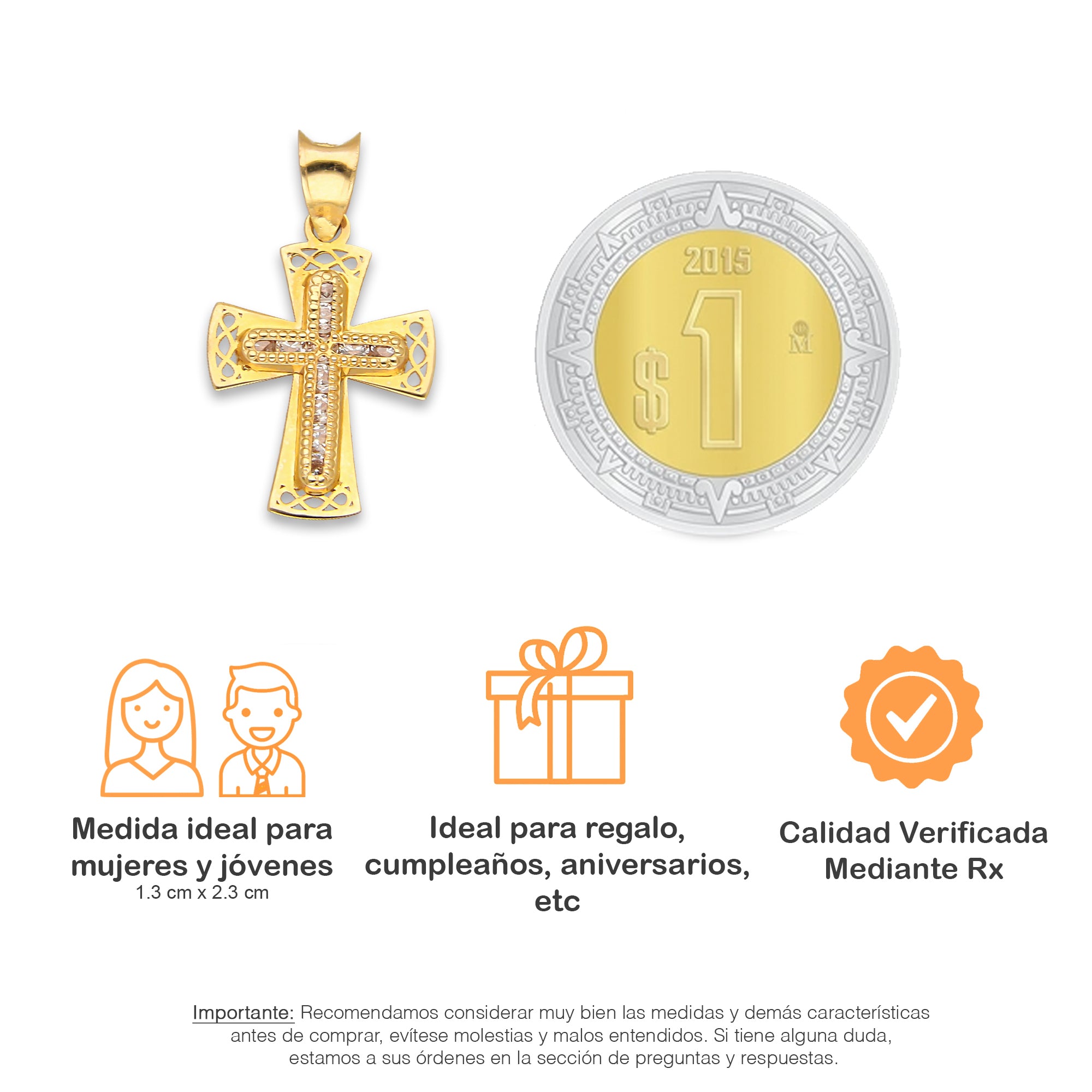LPDJAU021 Dije Crucifijo Oro Sólido 10K Cruz Excéntrica Orillas Caladas con Zirconias 1.3 cm x 2.3 cm 5277479980