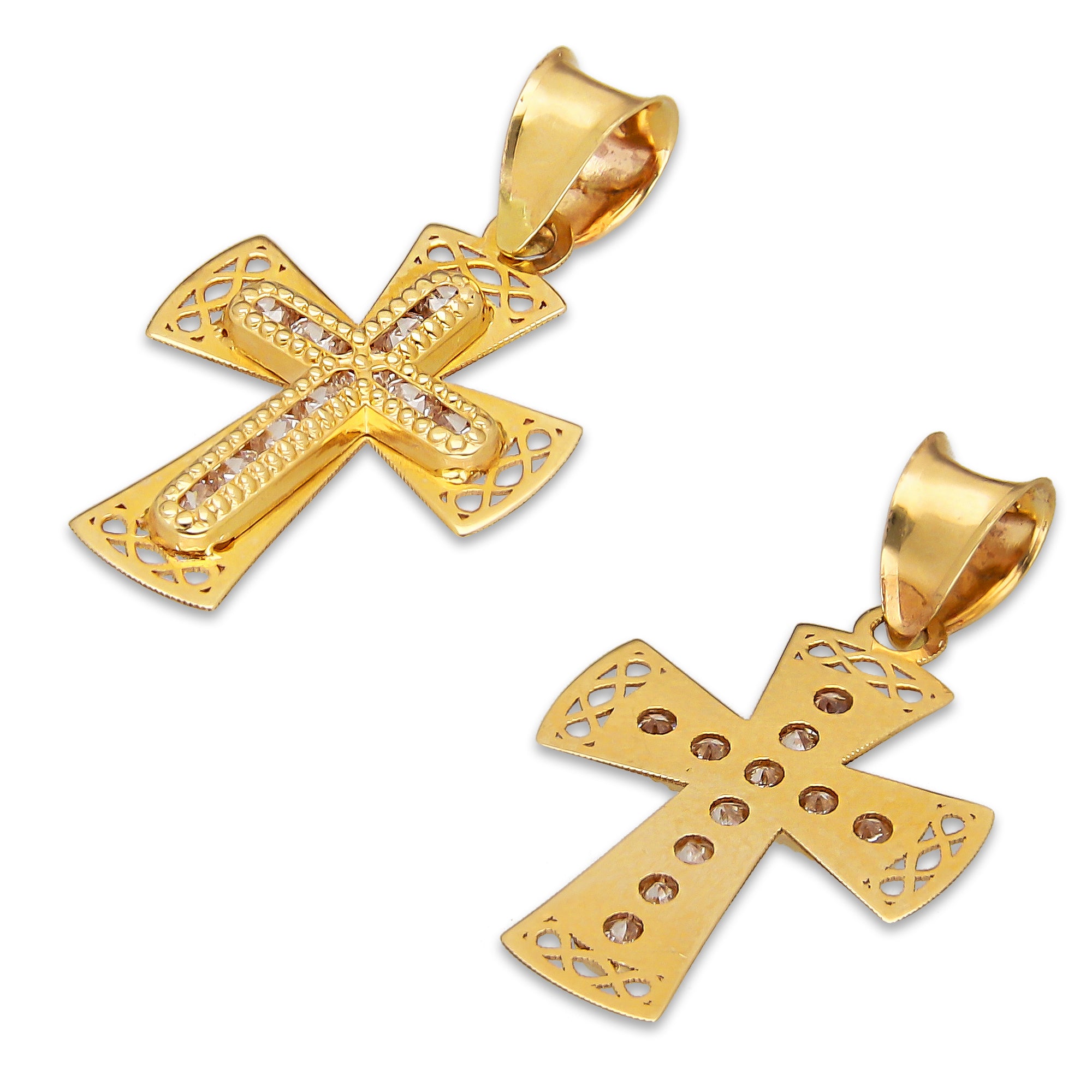 LPDJAU021 Dije Crucifijo Oro Sólido 10K Cruz Excéntrica Orillas Caladas con Zirconias 1.3 cm x 2.3 cm 5277479980