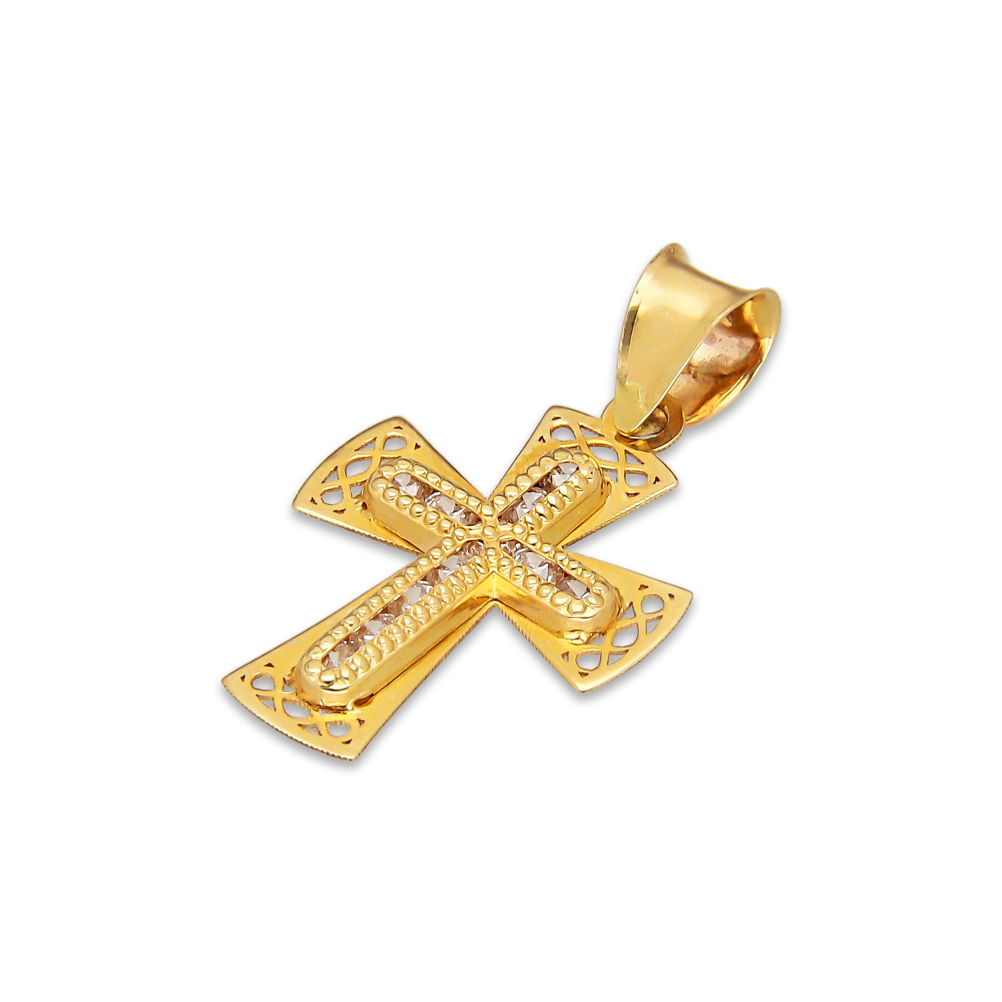 LPDJAU021 Dije Crucifijo Oro Sólido 10K Cruz Excéntrica Orillas Caladas con Zirconias 1.3 cm x 2.3 cm 5277479980