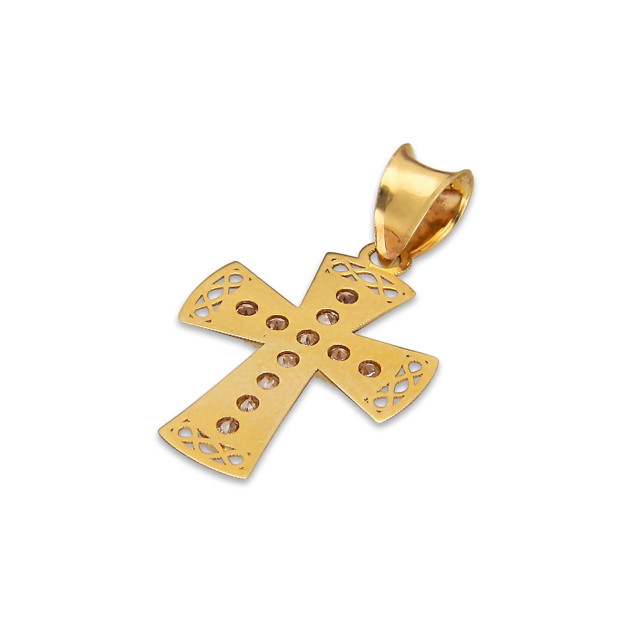 LPDJAU021 Dije Crucifijo Oro Sólido 10K Cruz Excéntrica Orillas Caladas con Zirconias 1.3 cm x 2.3 cm 5277479980