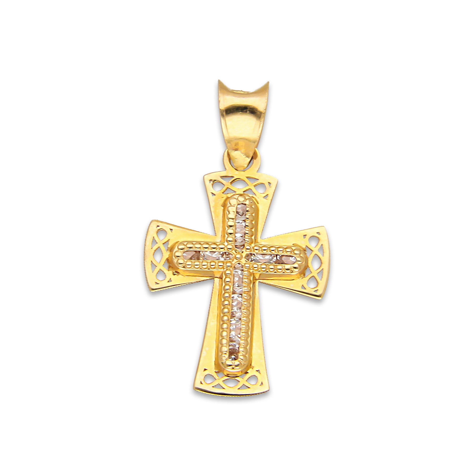 LPDJAU021 Dije Crucifijo Oro Sólido 10K Cruz Excéntrica Orillas Caladas con Zirconias 1.3 cm x 2.3 cm 5277479980