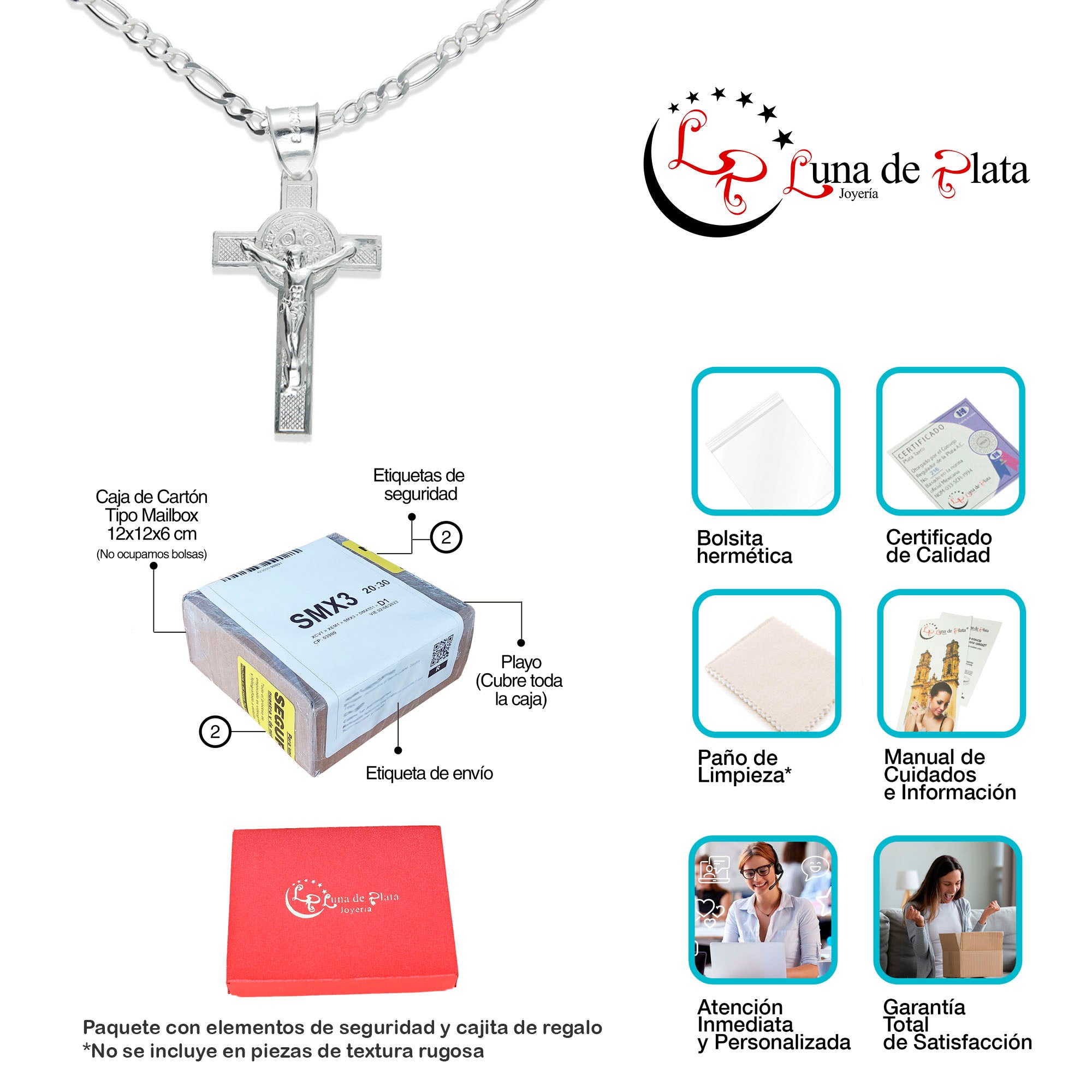 LPDP006 Dije Cruz Sn Benito 2 Vistas Ch + Cadena 70 cm Plata .925 Taxco 1349472258