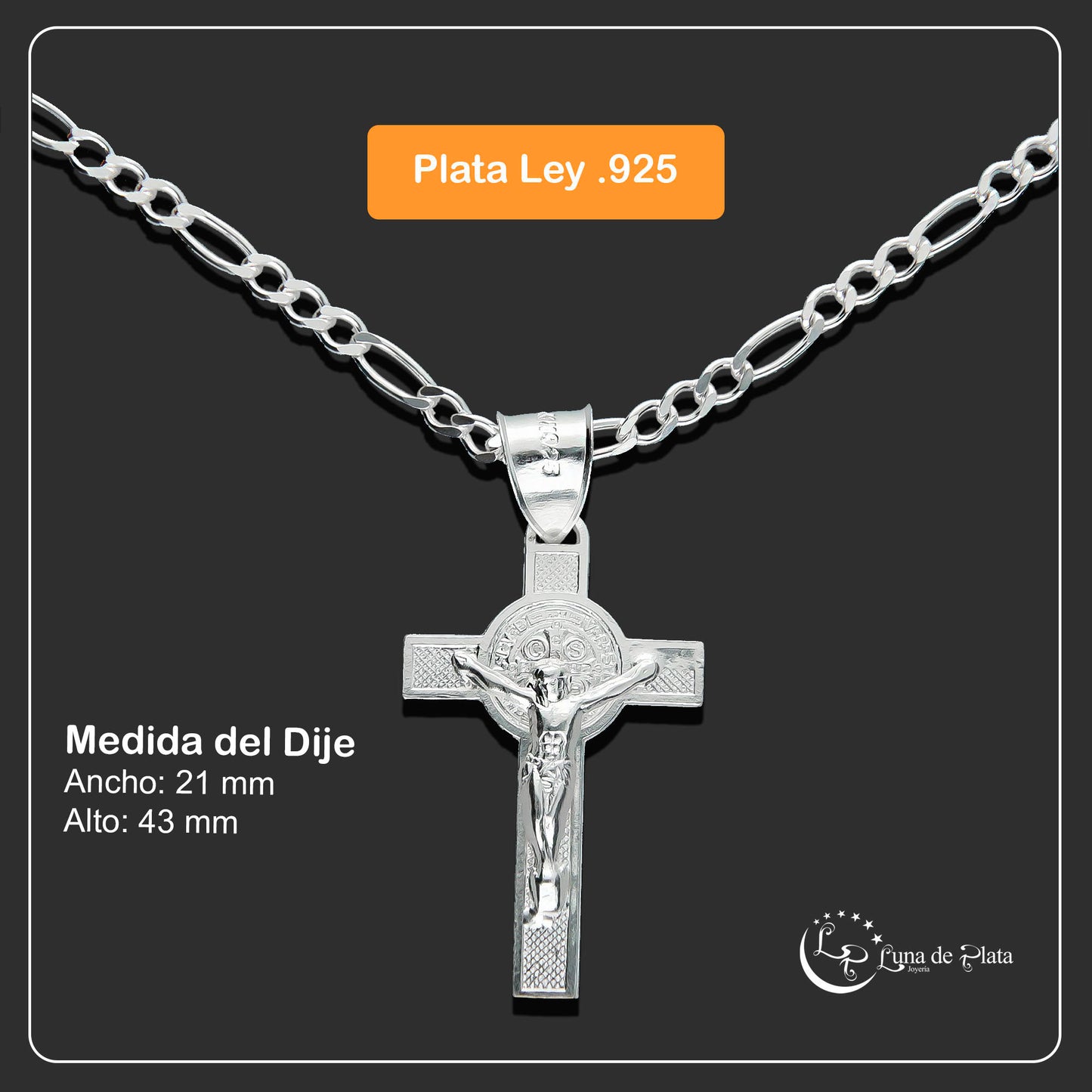 LPDP007 Dije Cruz Sn Benito 2 Vistas Gd + Cadena 60 cm Plata .925 Taxco 1349473697