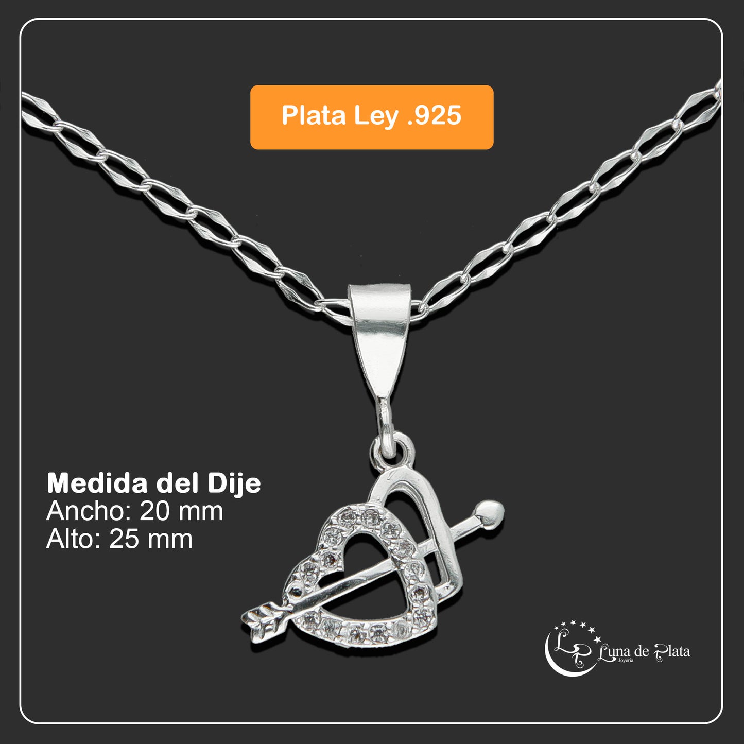 LPDP014 Dije Corazón Doble con Flecha + Cadena + Regalo Plata .925 Taxco Gro 1360388161