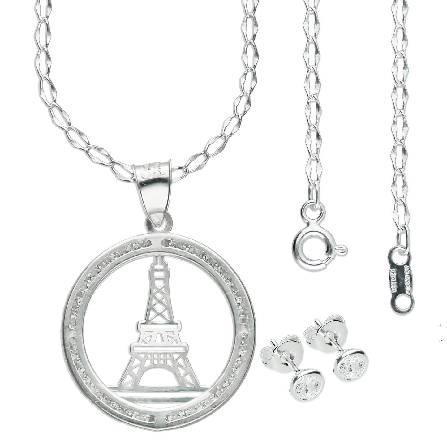 LPDP038 Dije Circulo Eiffel + Cadena 45 cm + Regalo Plata .925 Taxco Gro 1381082863