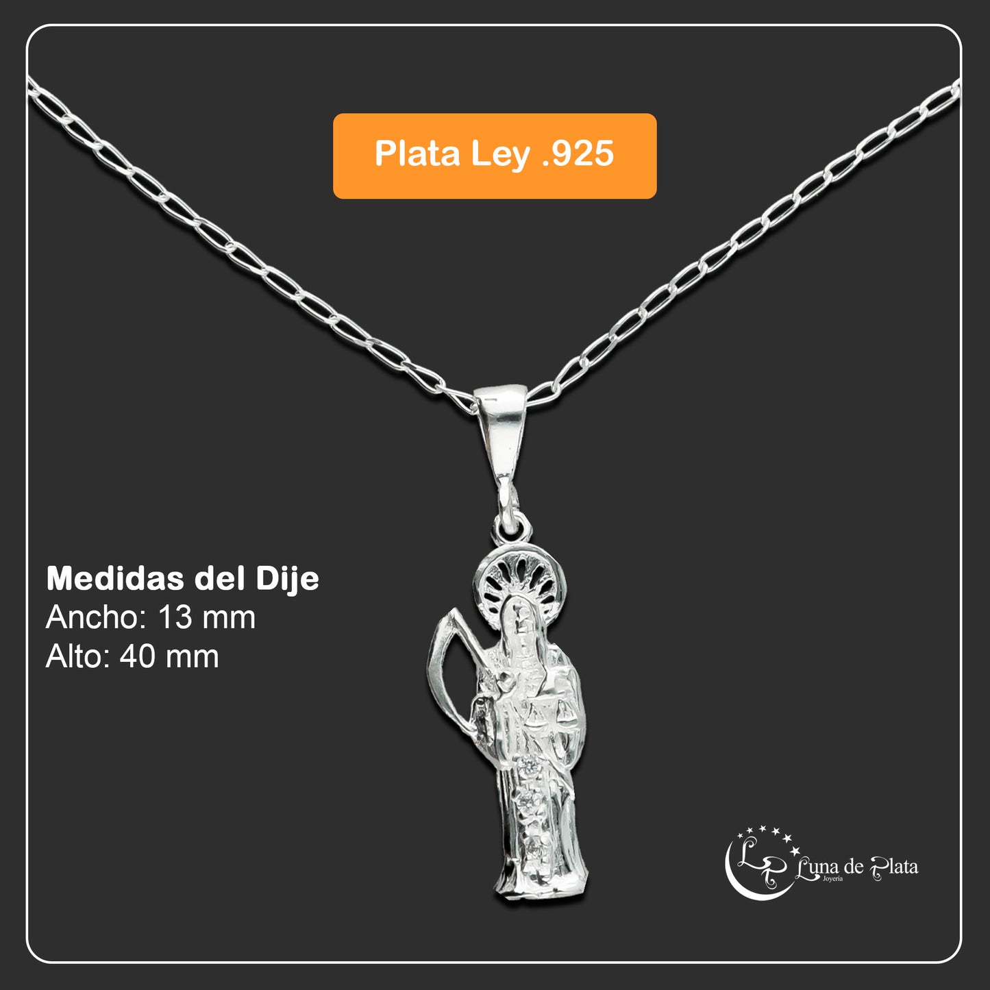 LPDP041 Dije Santa Muerte Chica + Cadena 45 cm  Plata .925 Taxco Gro 1381071649