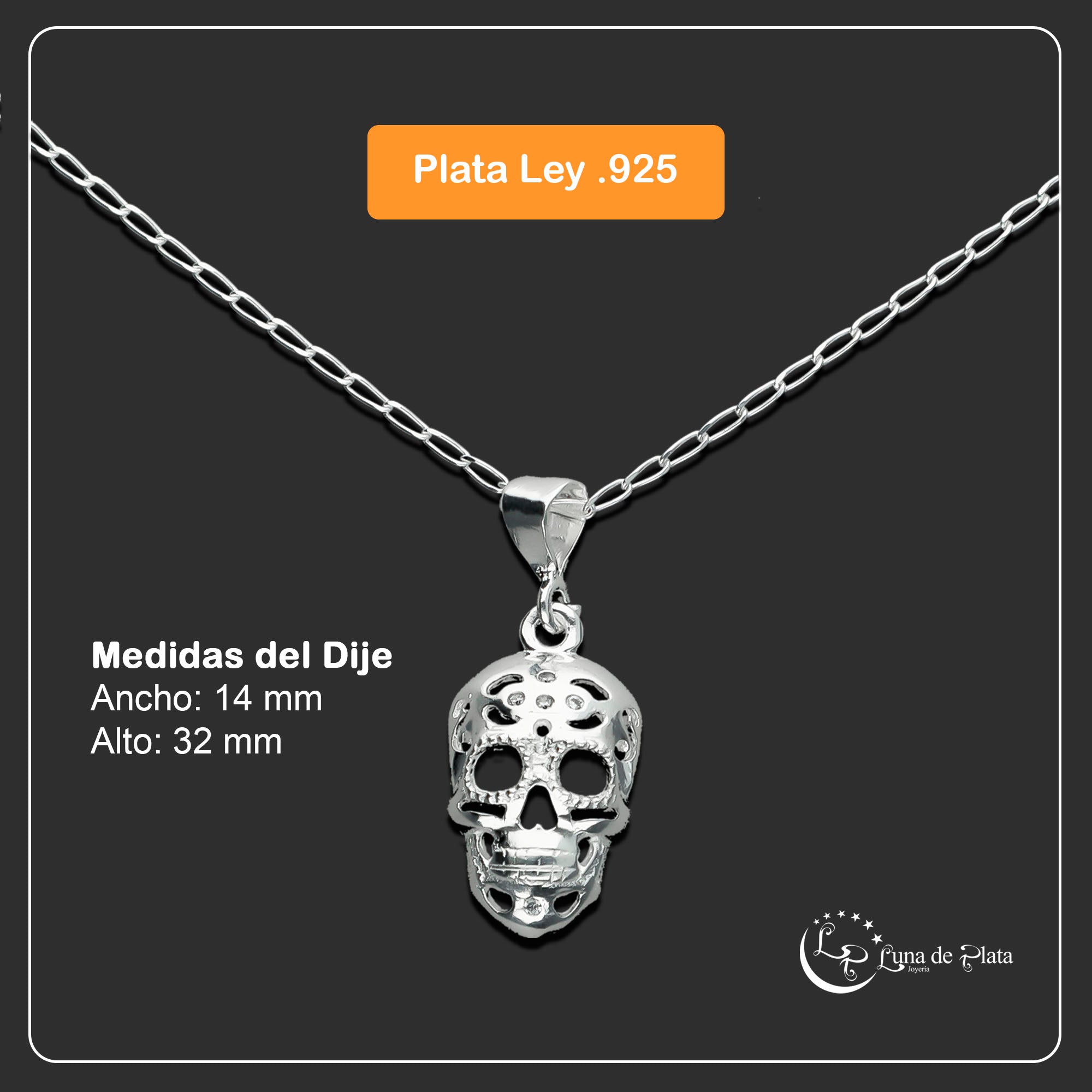 LPDP049 Dije Calavera AB + Cadena 45 cm Plata .925 Taxco Gro 1385789825
