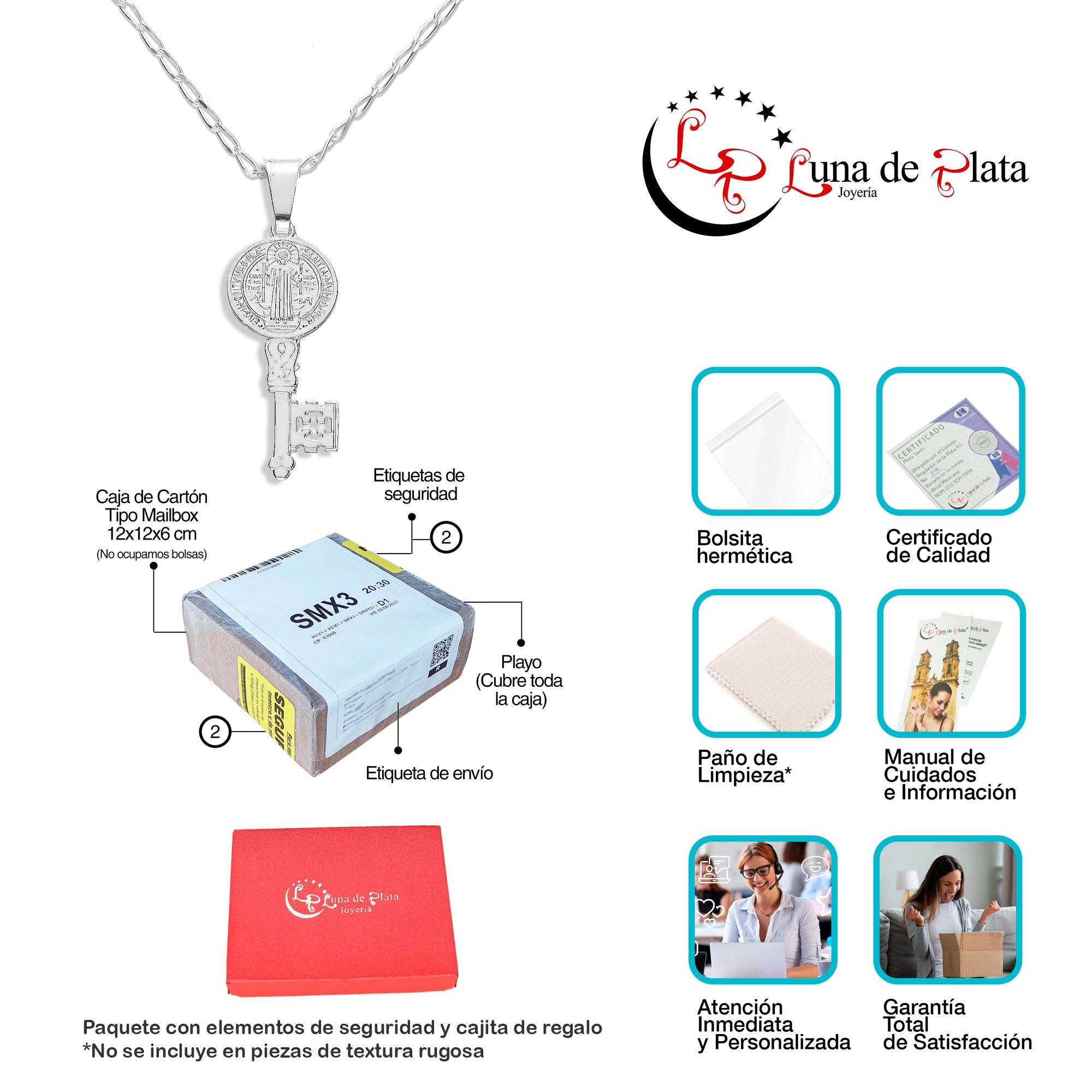 LPDP053 Dije Llave San Benito 3.6 cm x 1.2 cm + Cadena 40 + Regalo Plata .925 Taxco Gro 1386624523