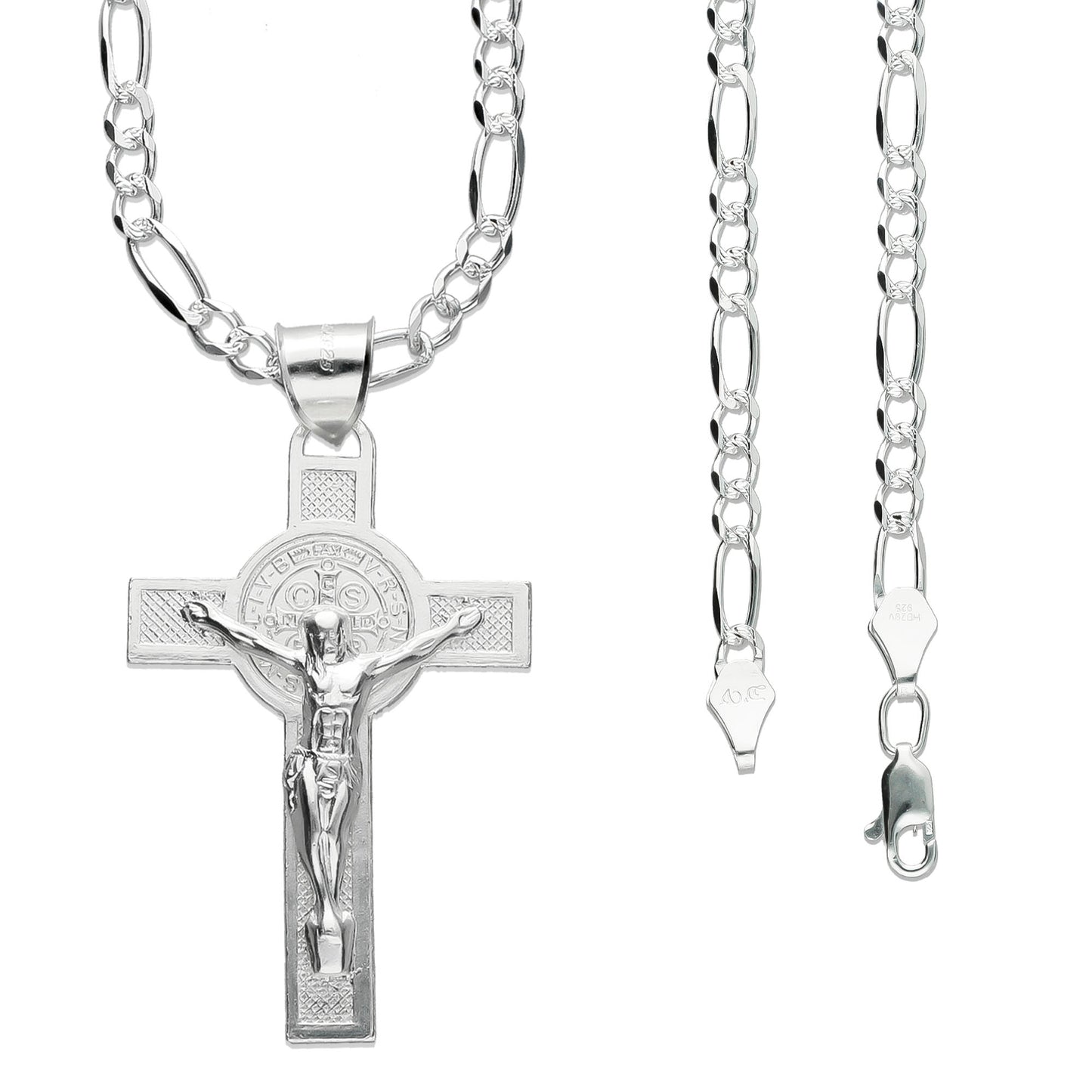 LPDP099 Dije Maxi Crucifijo Sn Benito + Cadena 70 cm en Plata .925 1755842052