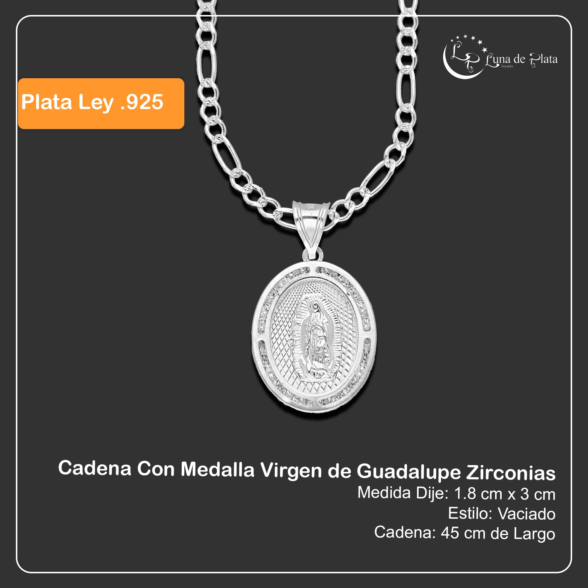 LPDP102 Cadena Con Medalla Virgen de Guadalupe Zirc En Plata .925 2637959200