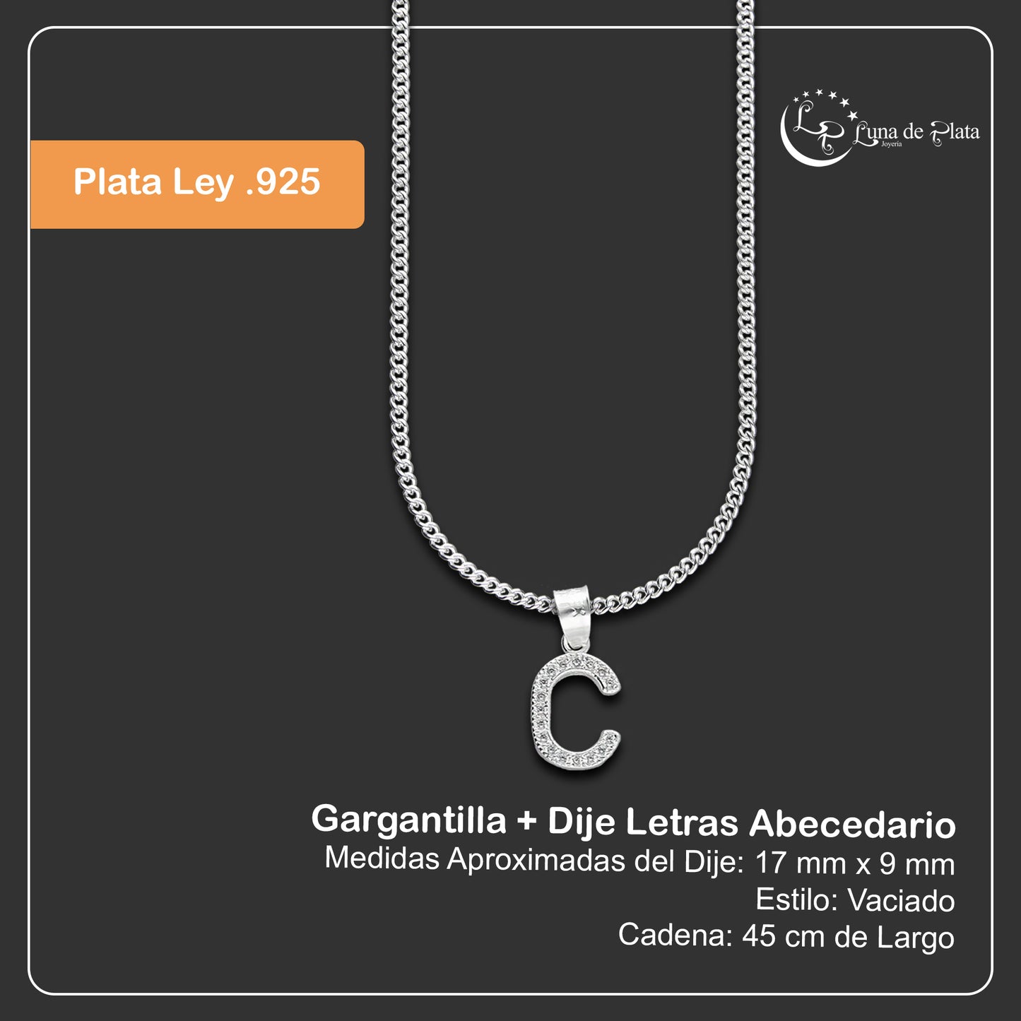 LPDP106 Gargantilla + Dije Letras Abecedario en Plata .925 Taxco Gro