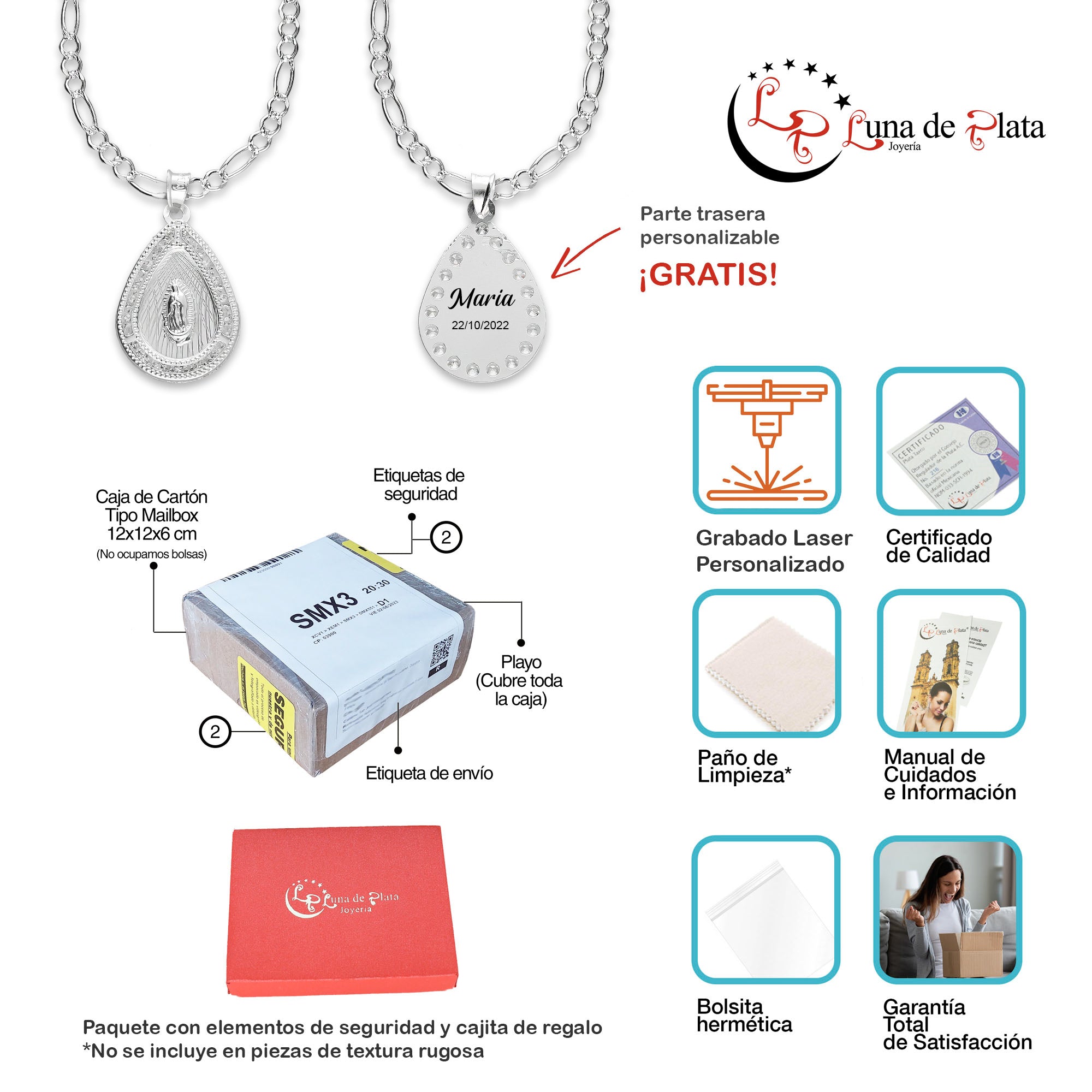 LPDP110 Medalla Grabado Personalizado + Cad Virgen Gota O Z Plata .925 2125743769