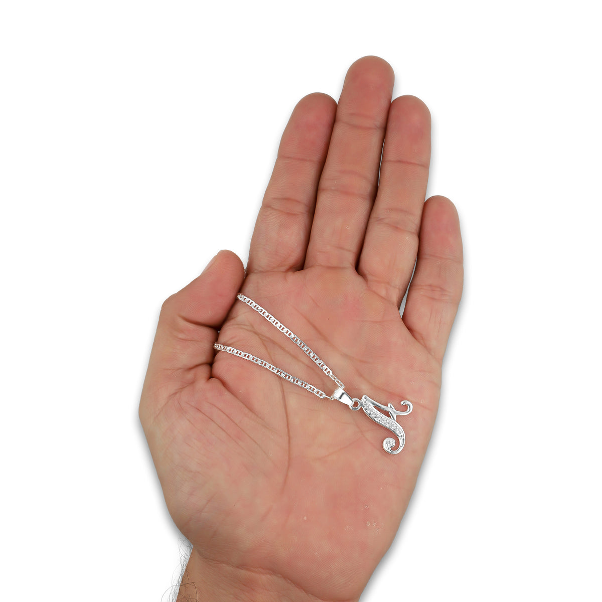 LPDP117 Cadena + Dije Letra Cursiva Abecedario con Zirconia en Plata .925 Taxco Gro 2268056401