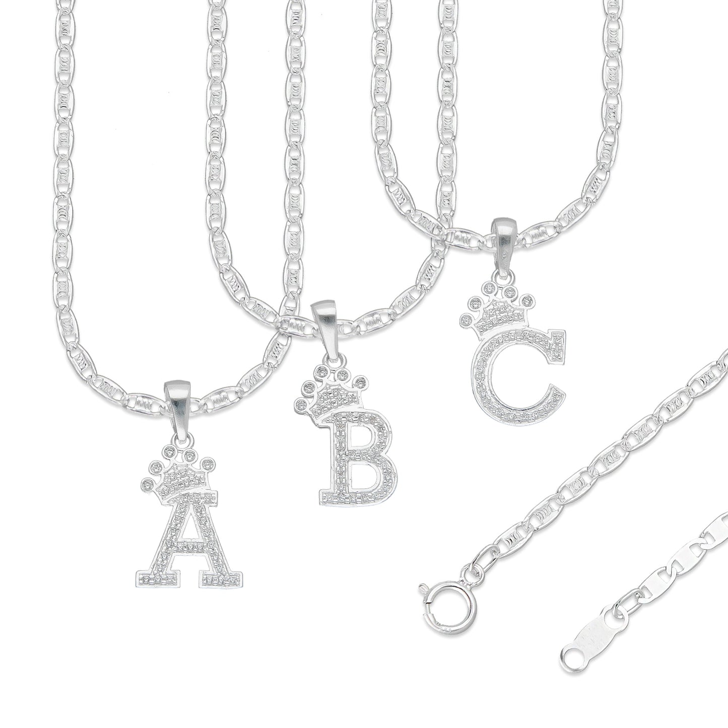 LPDP118 Cadena + Dije Letra Con Corona Abecedario con Zirconia en Plata .925 Taxco Gro