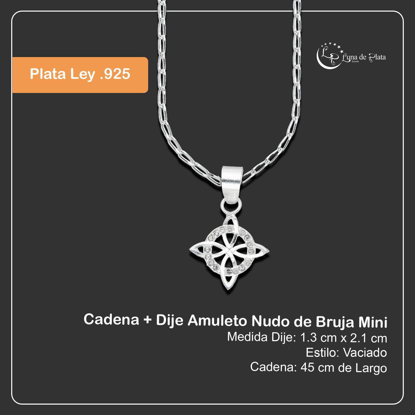 LPDP119 Cadena + Dije Amuleto Nudo de Bruja Mini en Plata .925 Taxco Gro