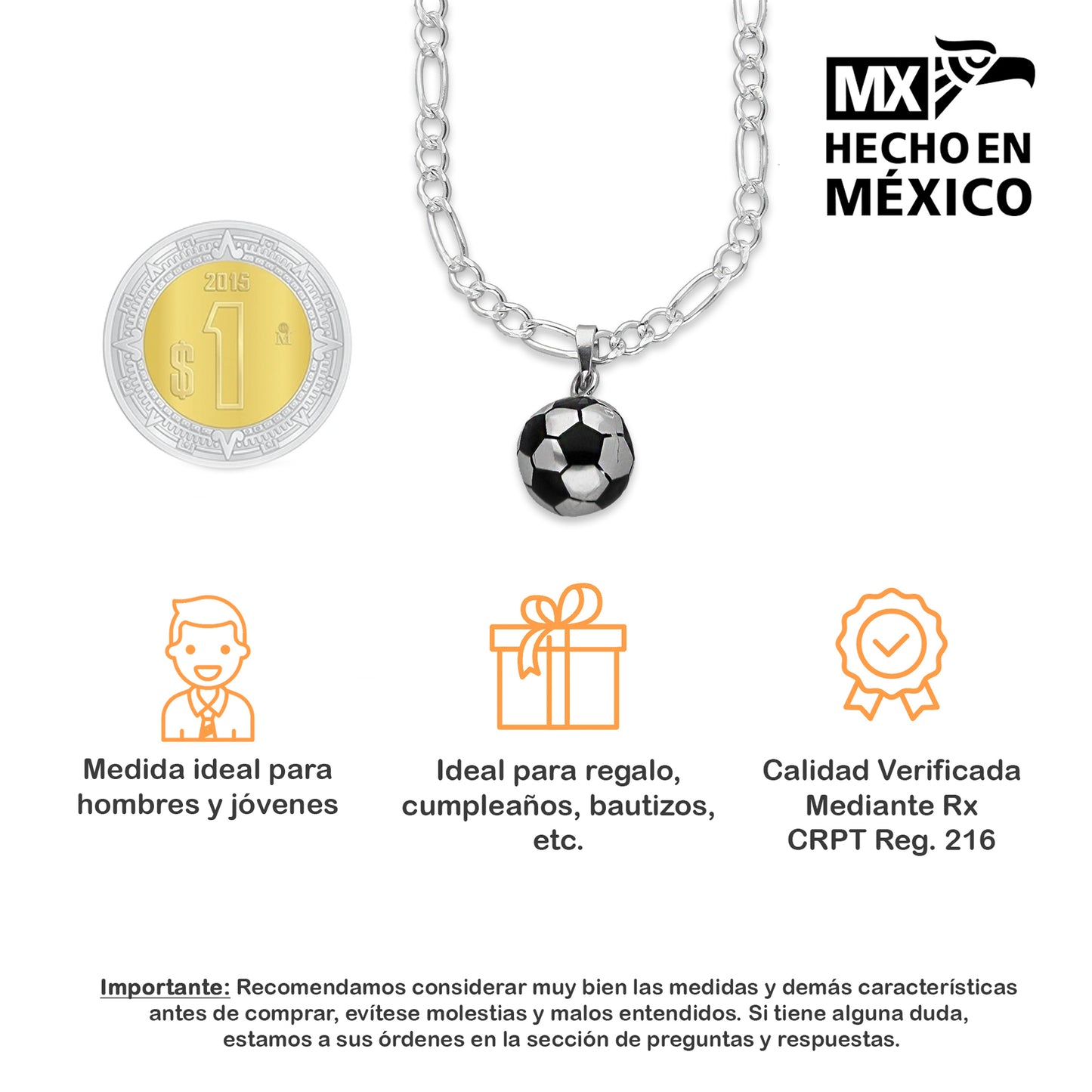 LPDP123 Dije Balon Futbol Chico + Cadena 45 en Plata .925 Taxco Gro 4432042174