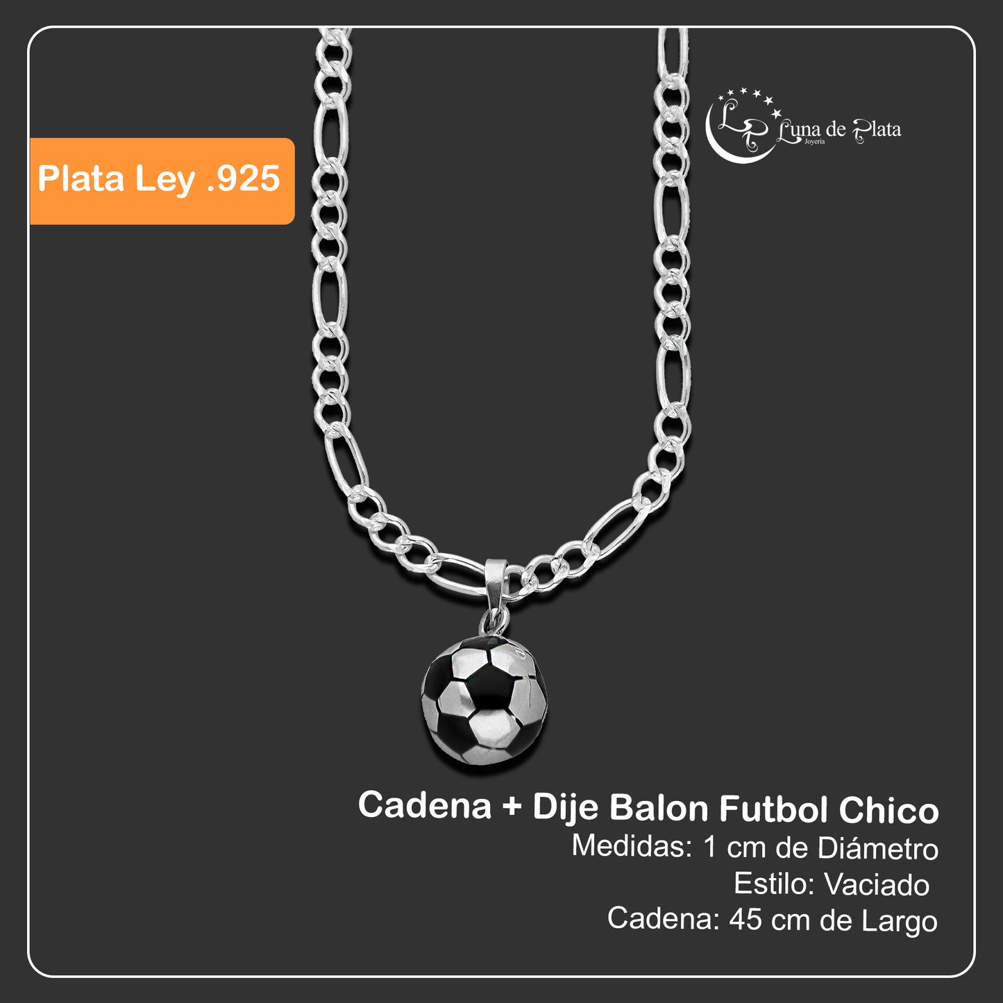 LPDP123 Dije Balon Futbol Chico + Cadena 45 en Plata .925 Taxco Gro 4432042174