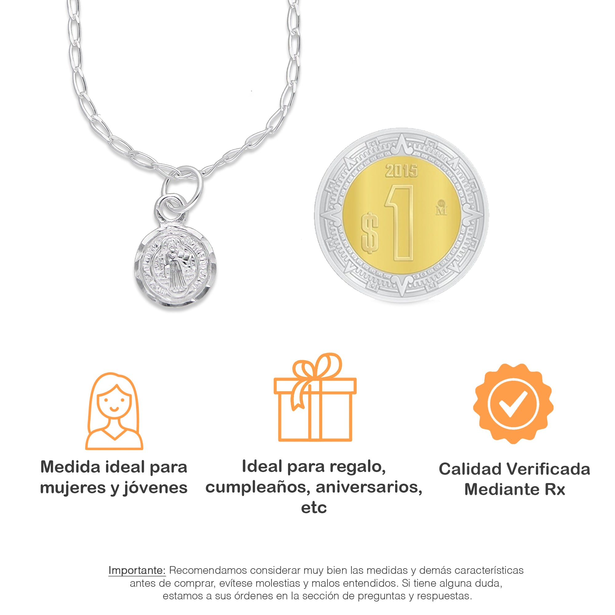 LPDP132 Cadena + Dije Medalla San Benito Micro en Plata .925 2594331023