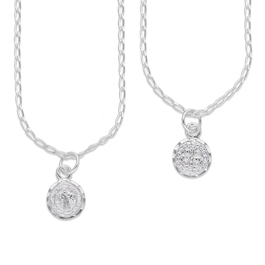 LPDP132 Cadena + Dije Medalla San Benito Micro en Plata .925 2594331023