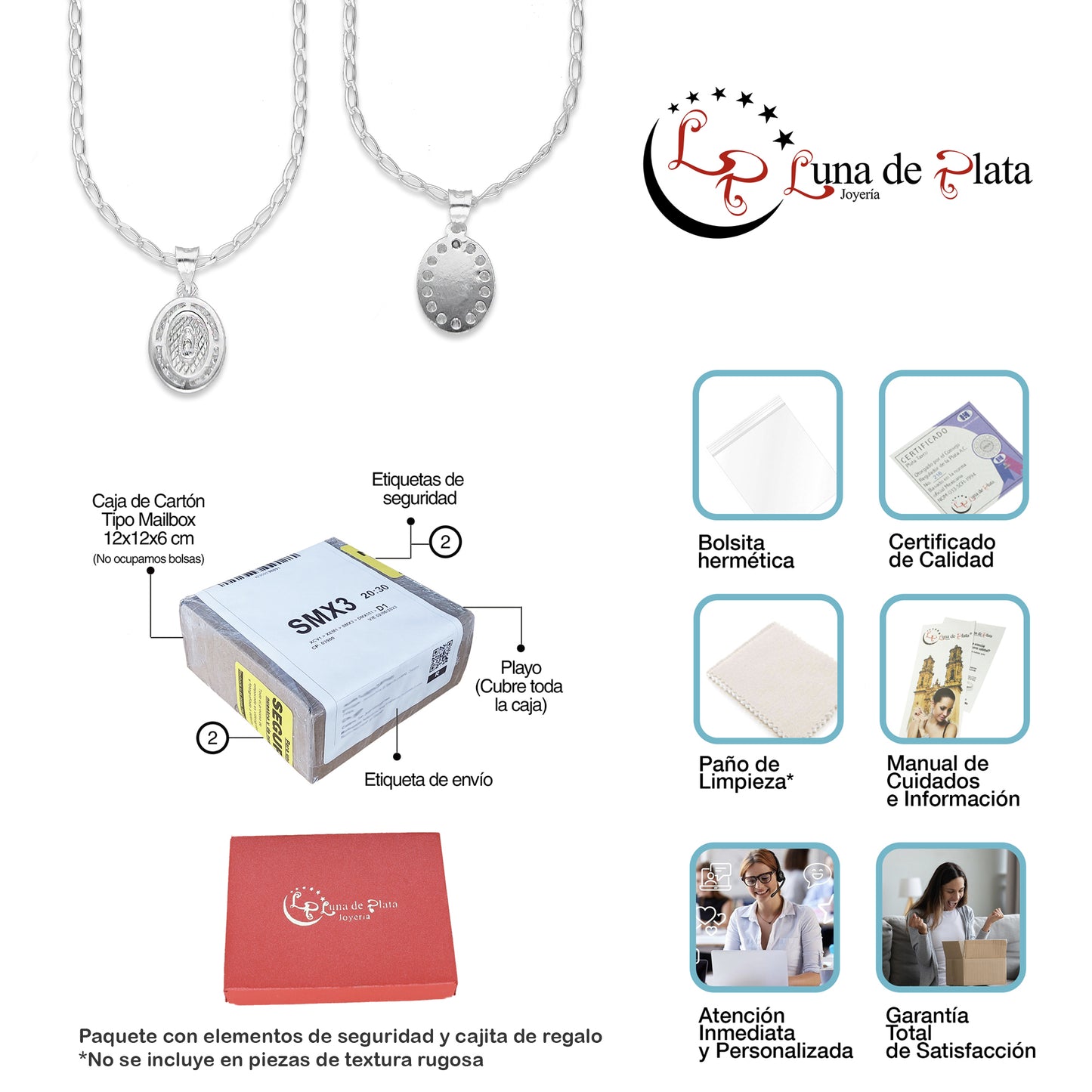 LPDP133 Cadena + Dije Medalla Virgen Oval Micro Plata .925 4440410434