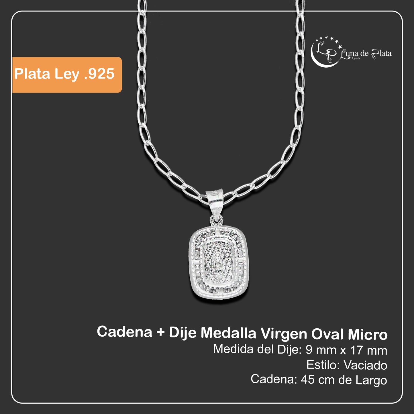 LPDP134 Cadena + Dije Medalla Virgen Rectangulo Micro en Plata .925 2594100249